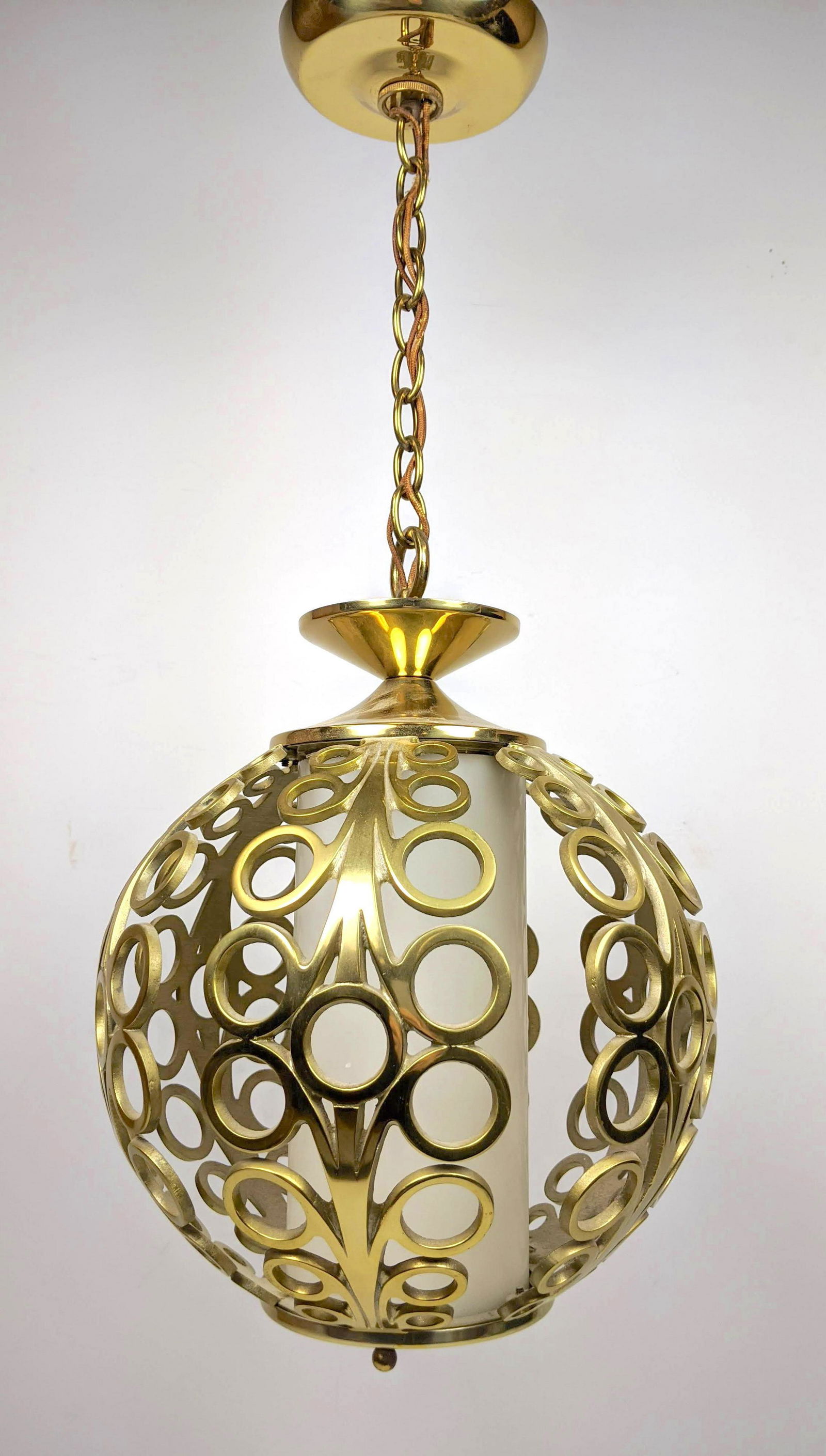 Modernist Brass Spherical Hanging Pendant Light Lamp. G (1 of 12)