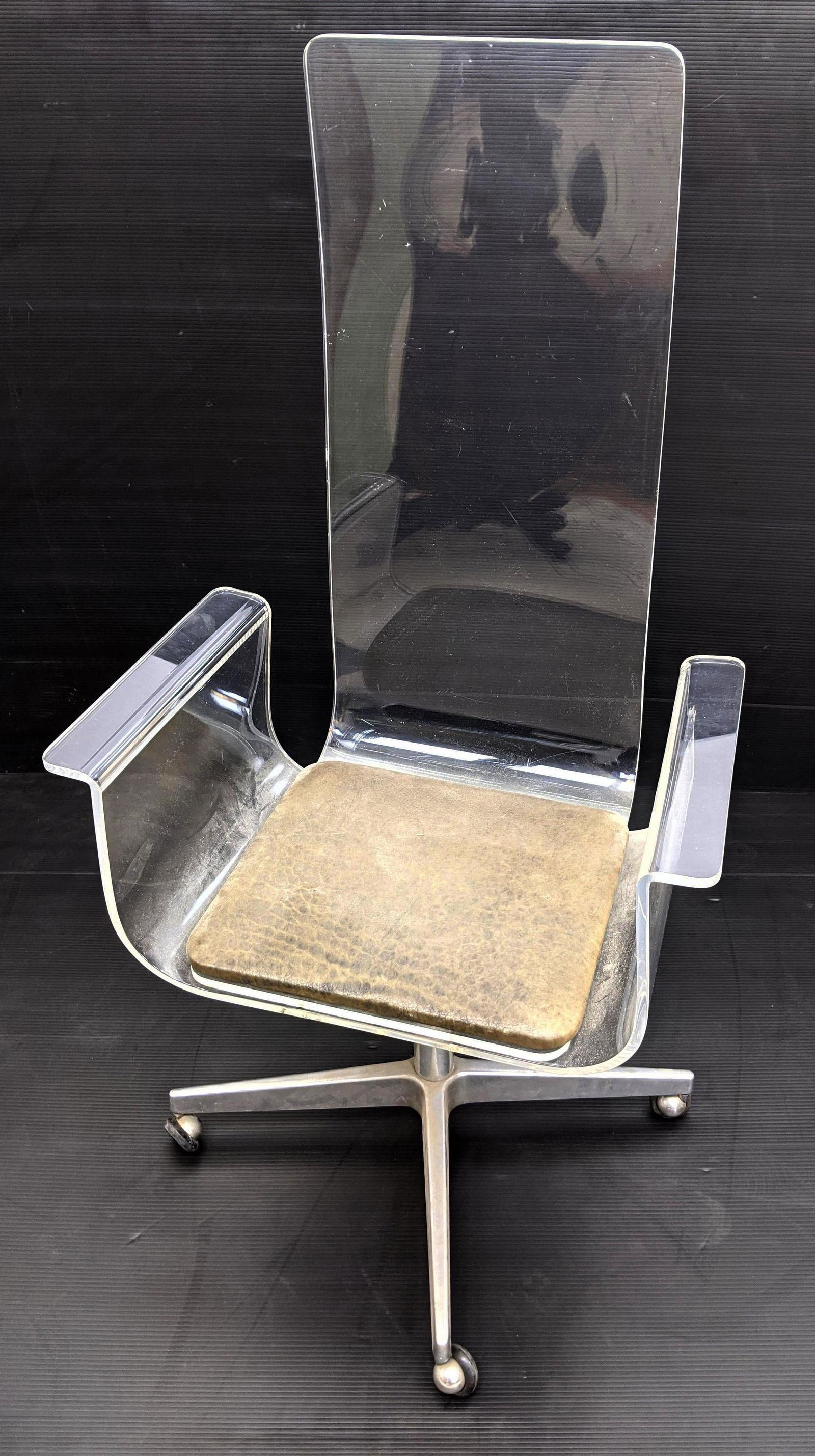 Tall Back Lucite Swivel Arm Lounge Chair. Upholstered s (1 of 12)