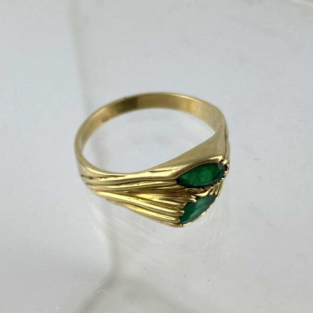 14K Gold Two Emerald Man's Ring.  Tear drop emeralds. 1 (1 of 8)