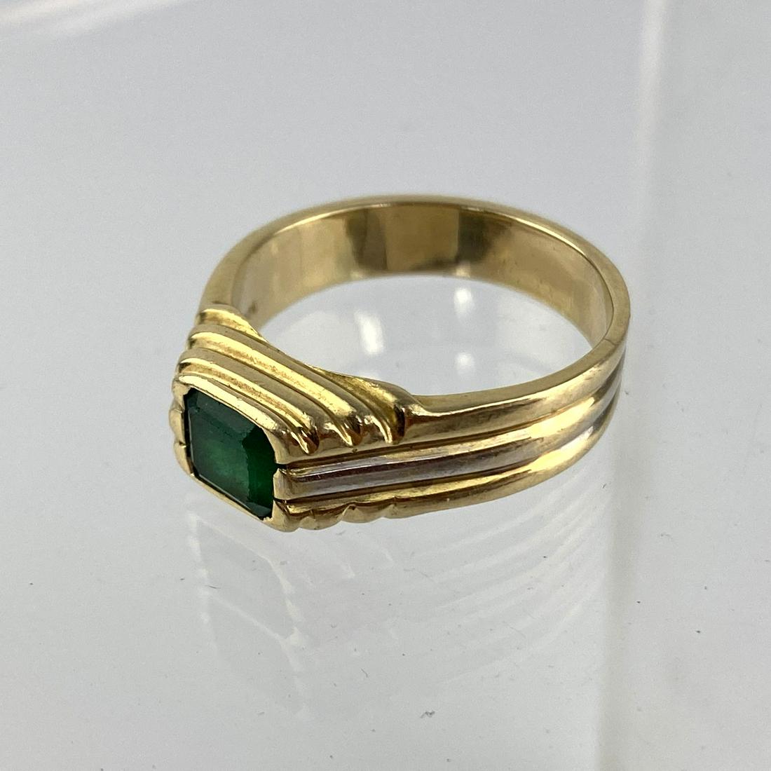 14K Gold Emerald Cut Emerald Man's Ring.  Two tone gold (1 of 8)
