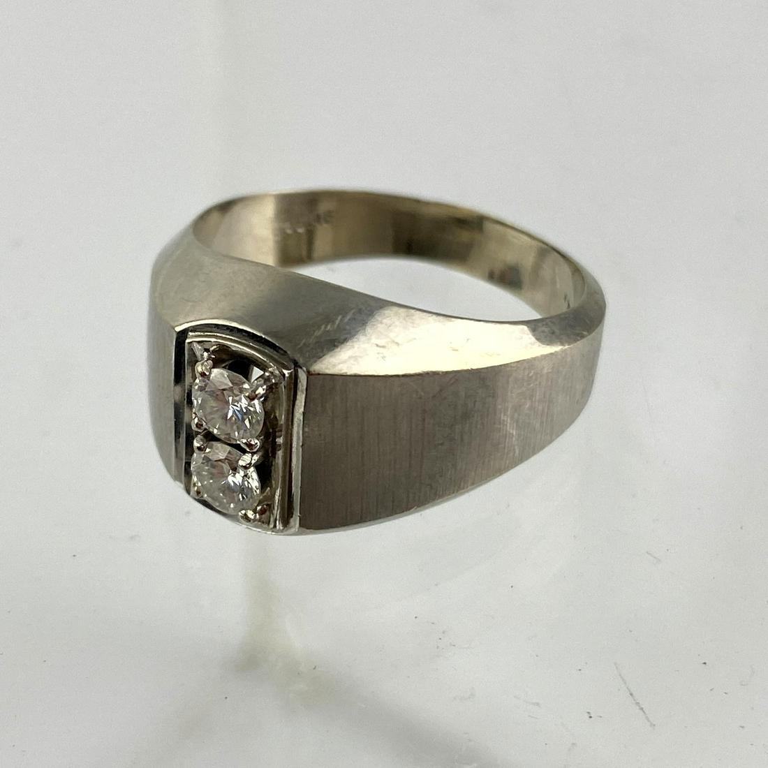 14K Gold Two Diamond Man's Ring. White gold. Each appro (1 of 9)