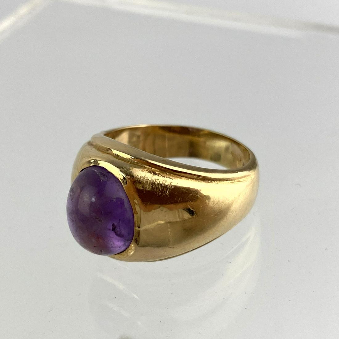 14K Gold Cabochon Amethyst Man's Ring.  Unmarked. Size (1 of 7)