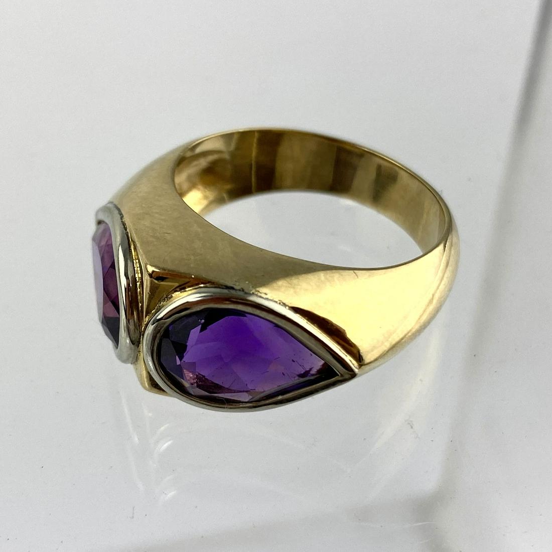 14K Gold Amethyst Man's Ring. Pair of  teardrop amethys (1 of 6)