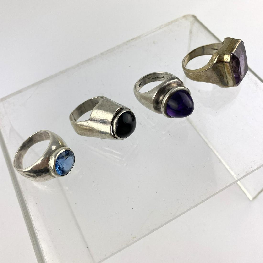 Lot 4 Sterling Silver Man's Rings. Modernist Large Ston (1 of 12)