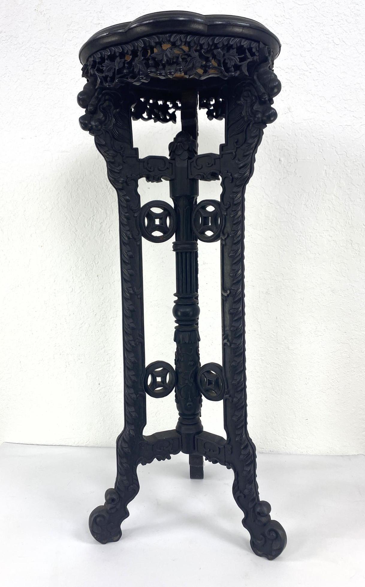 Tall Chinese Marble Top Fern Plant Table. Hardwood with (1 of 11)