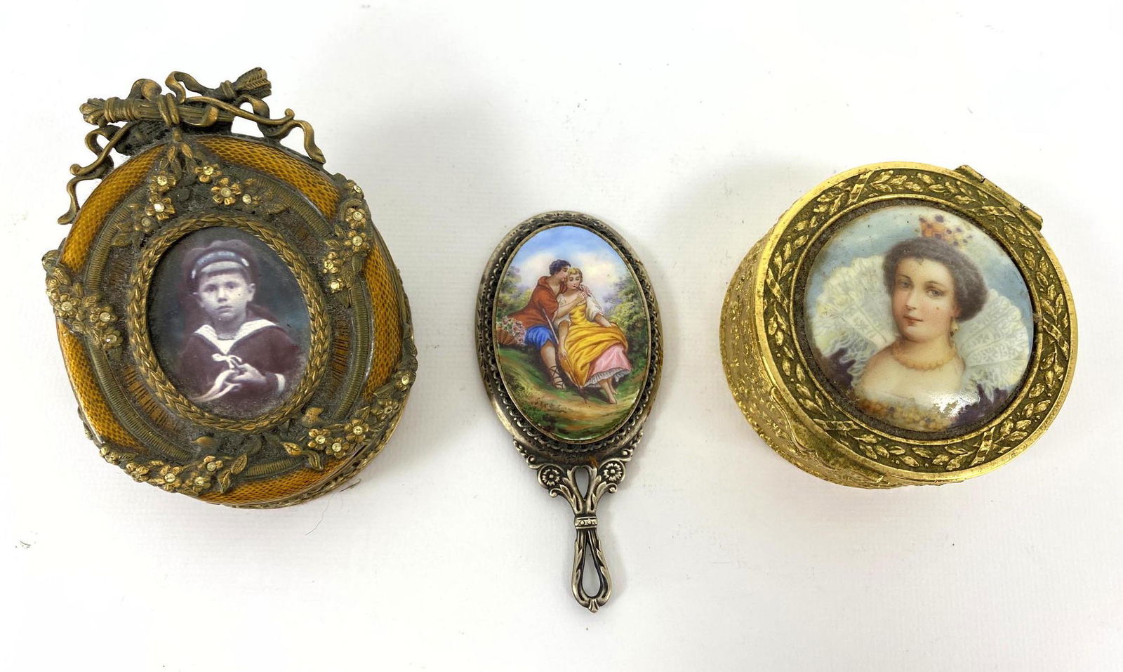 3pc lot. Portraits. One BEREBI Lidded Enamel Box. Frenc (1 of 19)