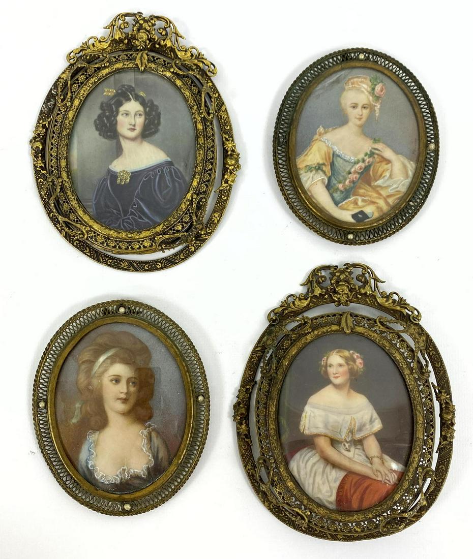 2 Pair Vintage Framed Miniature Oval Portraits. Fancy d (1 of 17)
