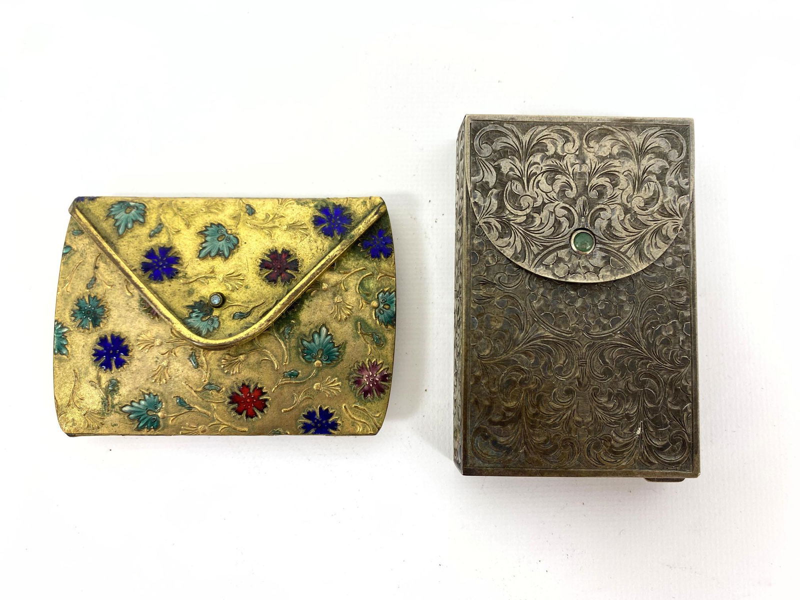 Lot 2 vintage metal boxes. 1) 800 silver hinged lid cig (1 of 14)