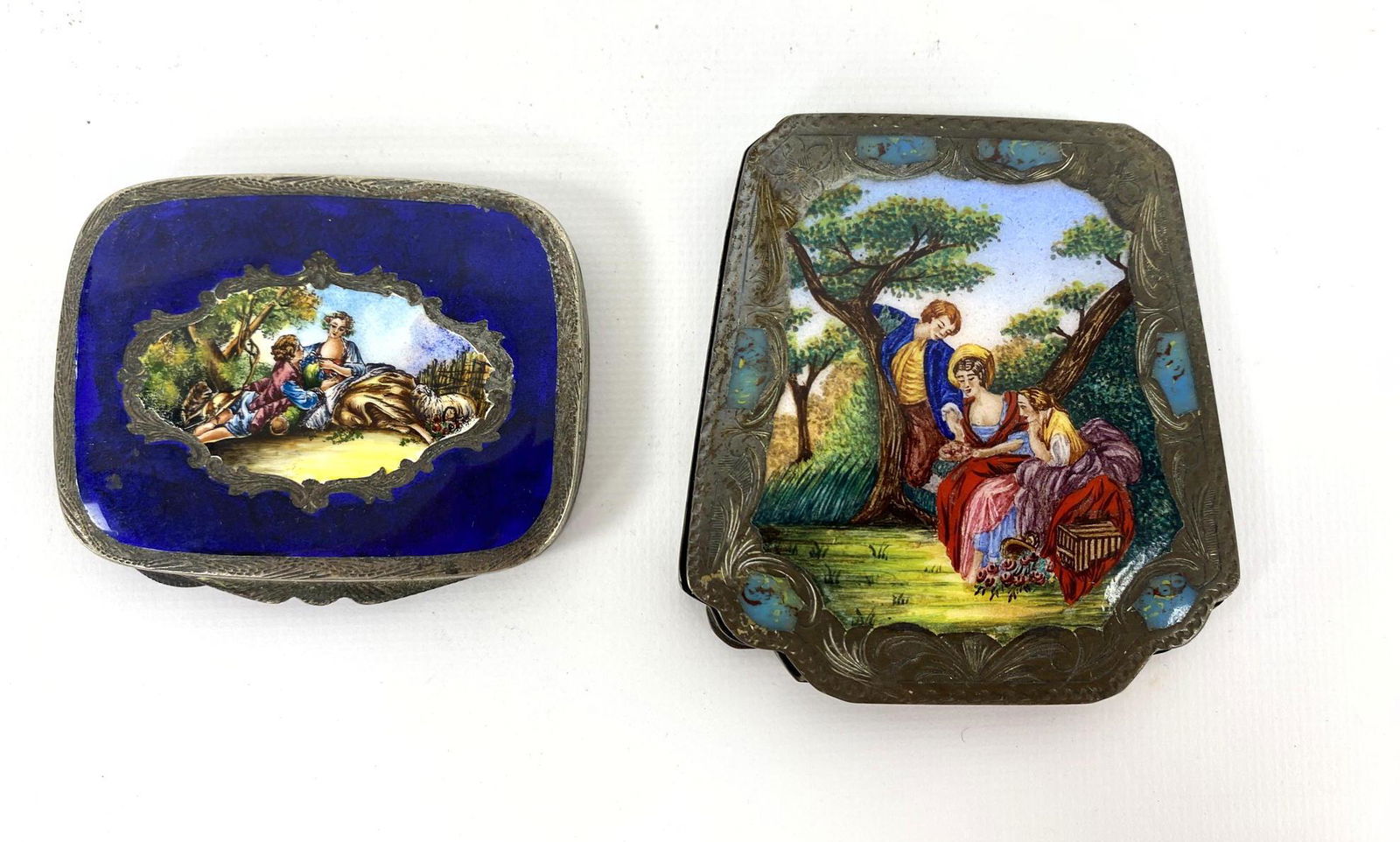 Lot 2 vintage enamel boxes compacts. Continental French (1 of 13)