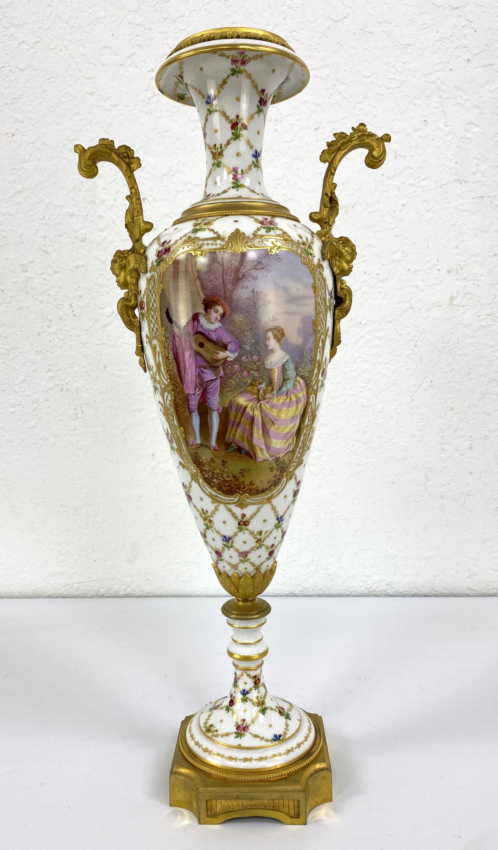 Tall SEVRES France Painted Porcelain Urn. Ornate. Gilt (1 of 14)
