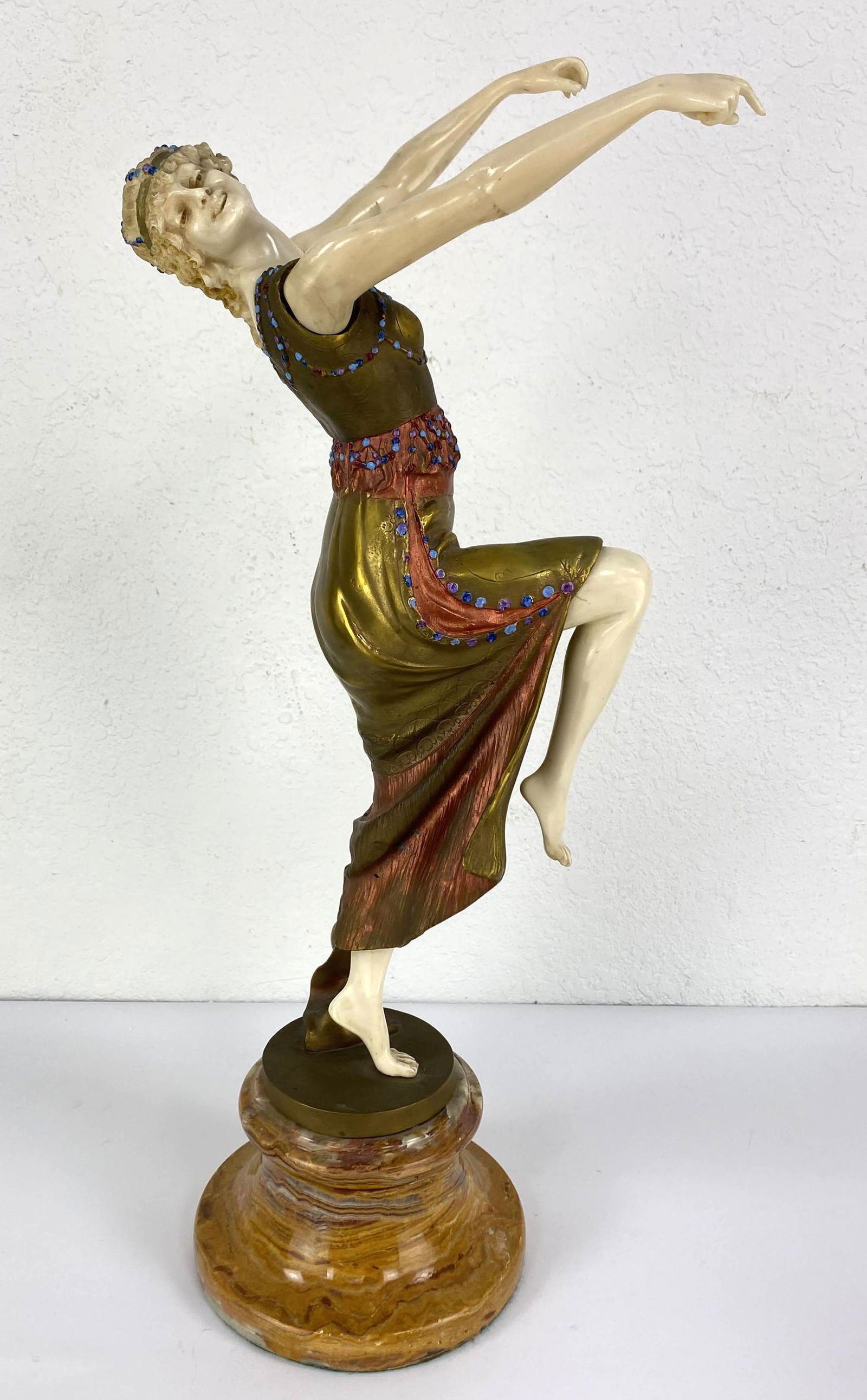 Polychrome Bronze Figural Dancing Woman Sculpture. Unma (1 of 16)