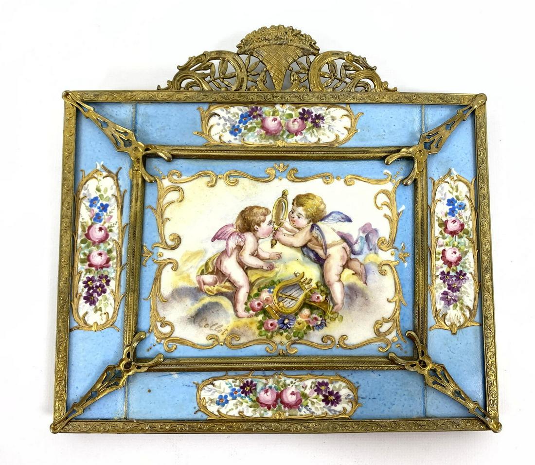 Ornate gilt metal frame with hand-painted porcelain til (1 of 12)