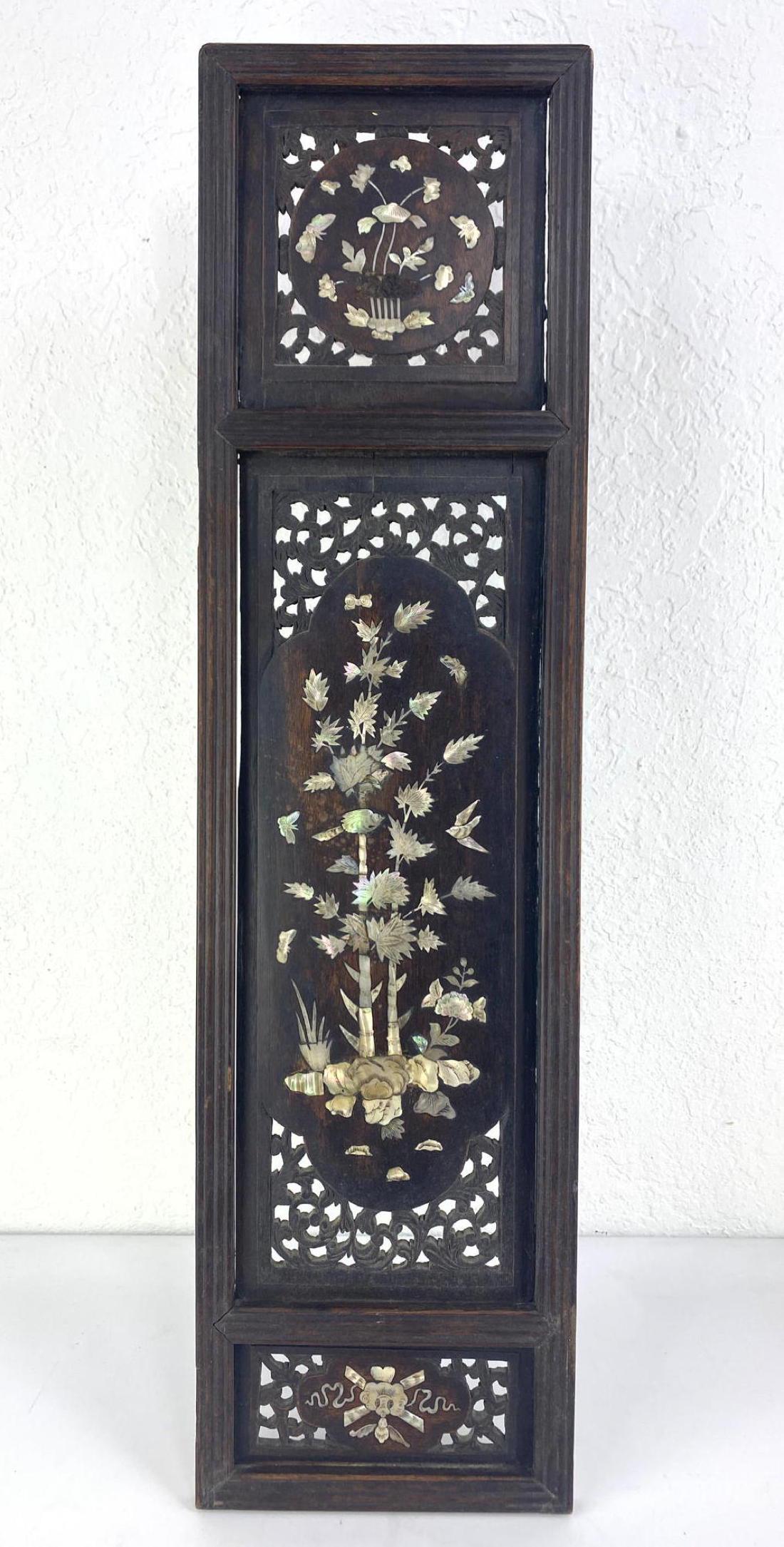 Framed Asian Walnut Plaque. Mother of pearl inlaid pane (1 of 9)