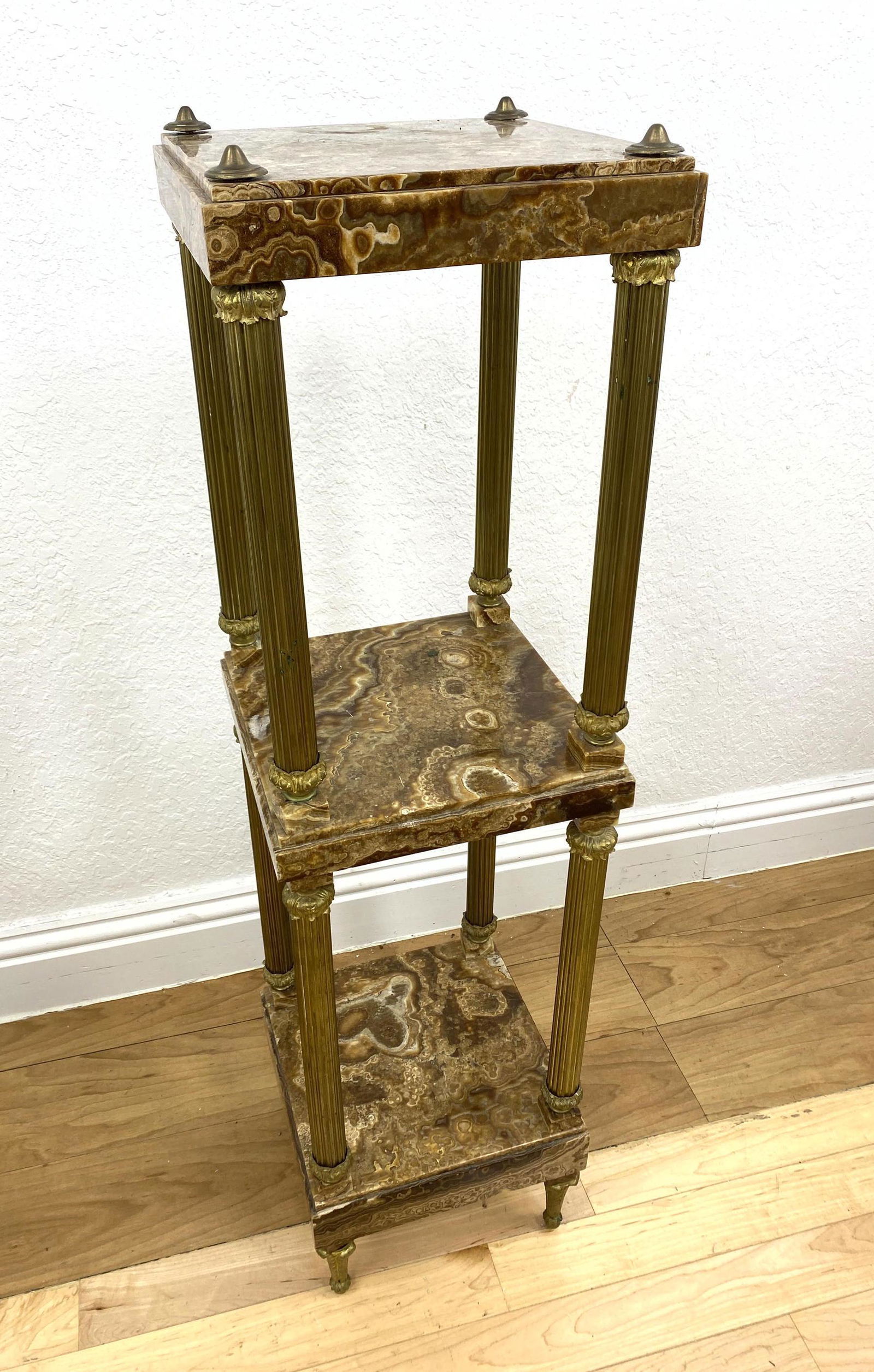 Tall Onyx and Bronze 3 Tier Stand Pedestal Table. (1 of 13)