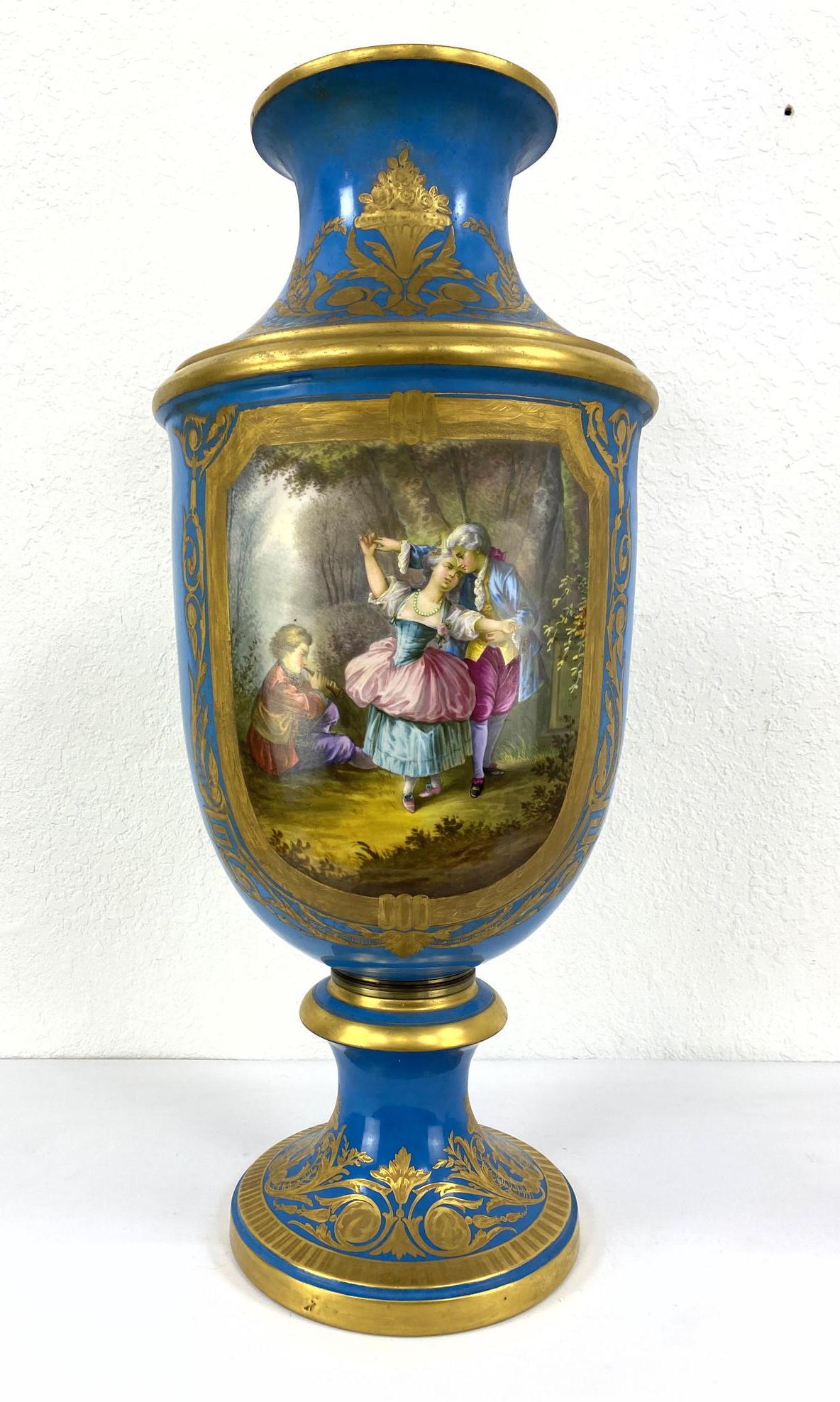 Large 2 Part SEVRES France Urn. Hand Painted Courting s (1 of 16)