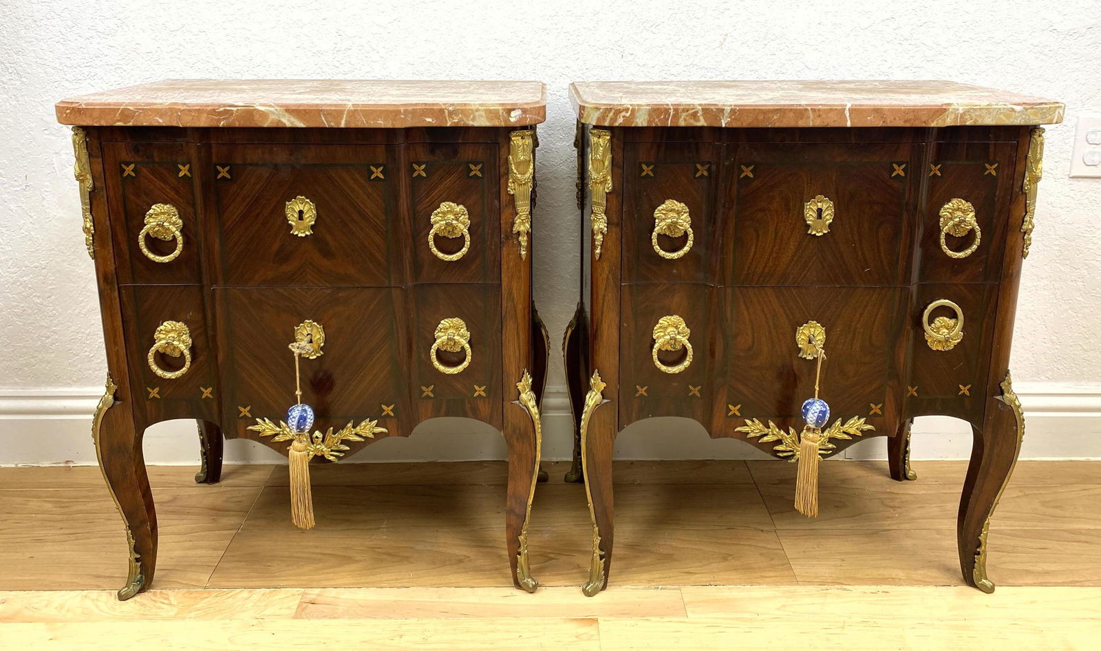 Pair French Marble Top Side Tables Stands. Gilt bronze (1 of 12)