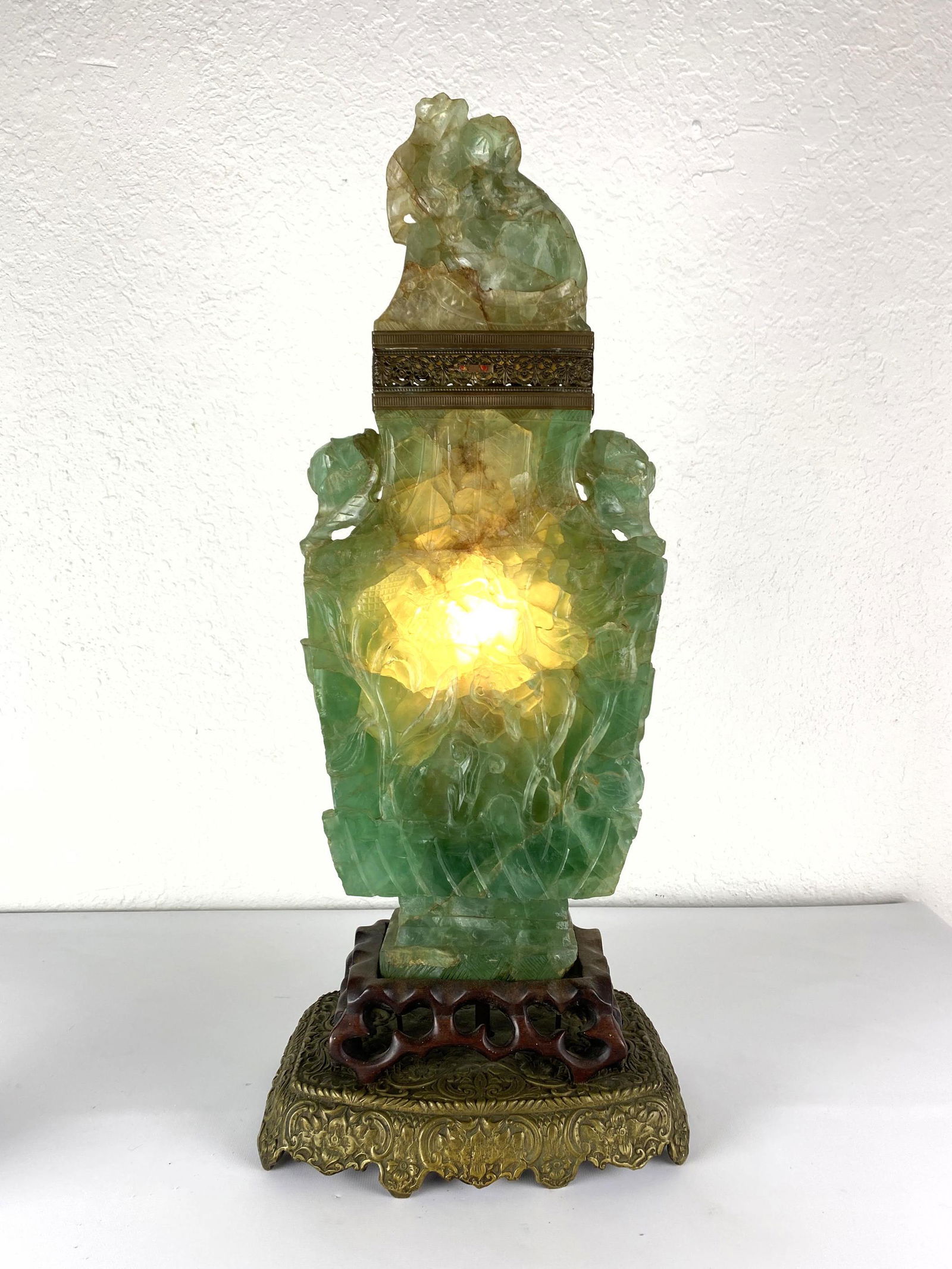 Green Fluorite Lidded Urn Lamp.  Carved (1 of 15)