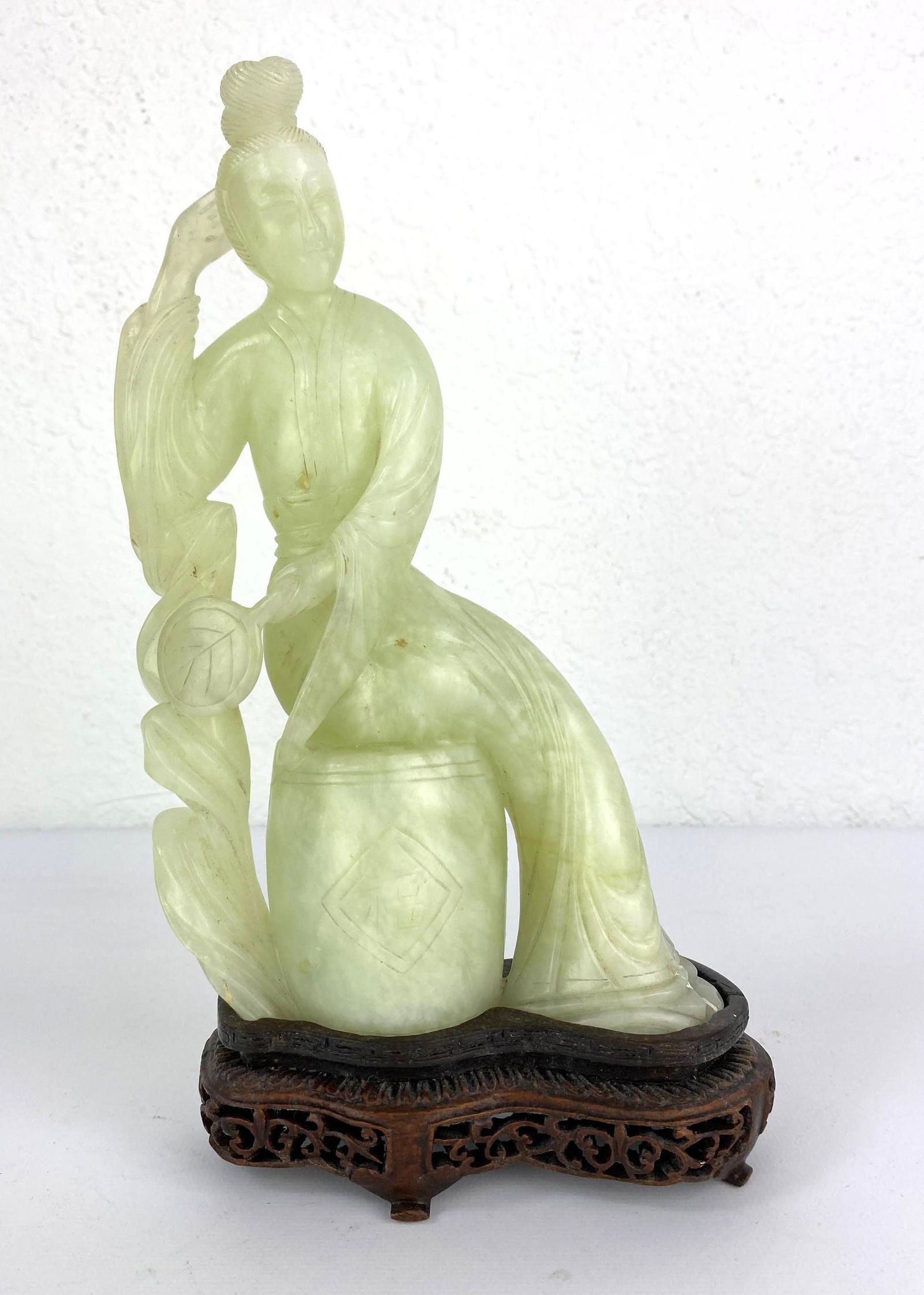 Asian Seated Carved Jade Figure on Wood Base. (1 of 10)