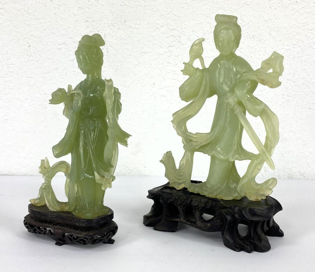 2pc Chinese Jade Goddess Figures. On Wood bases. (1 of 14)