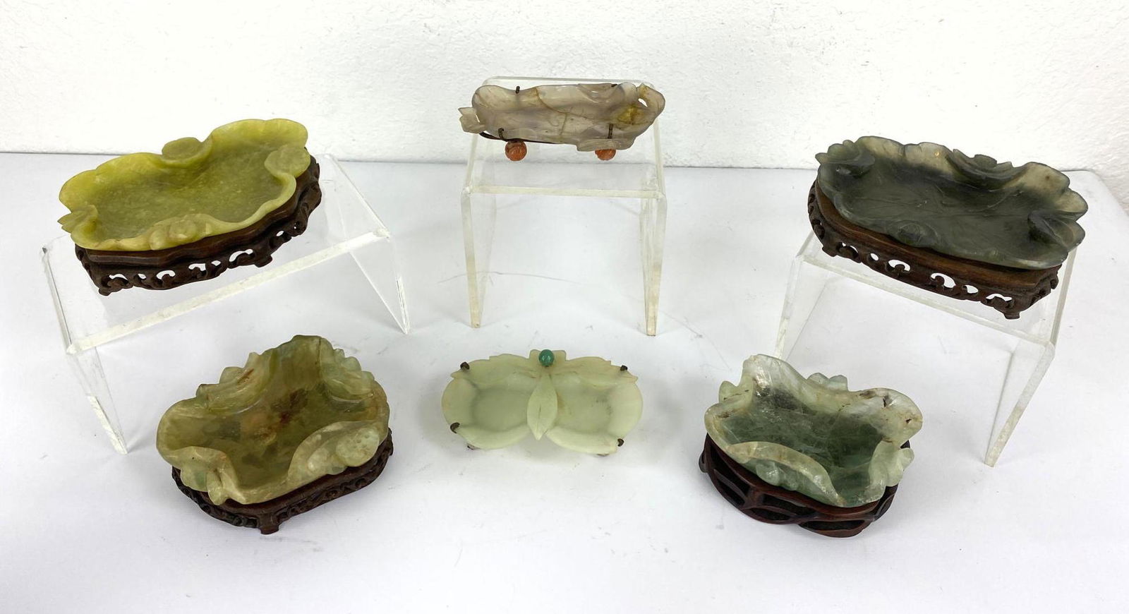 5pc Hardstone Carved Brush Washers Dishes on Stands. (1 of 20)