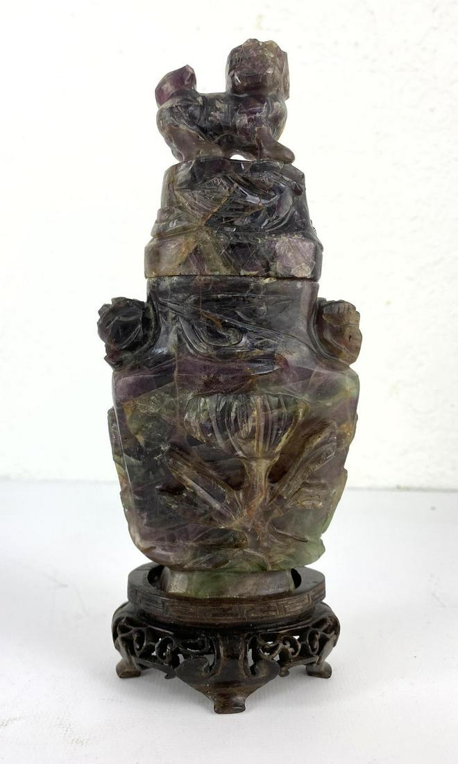 Carved Purple Fluorite Lidded Jar. Asian Carved. (1 of 9)