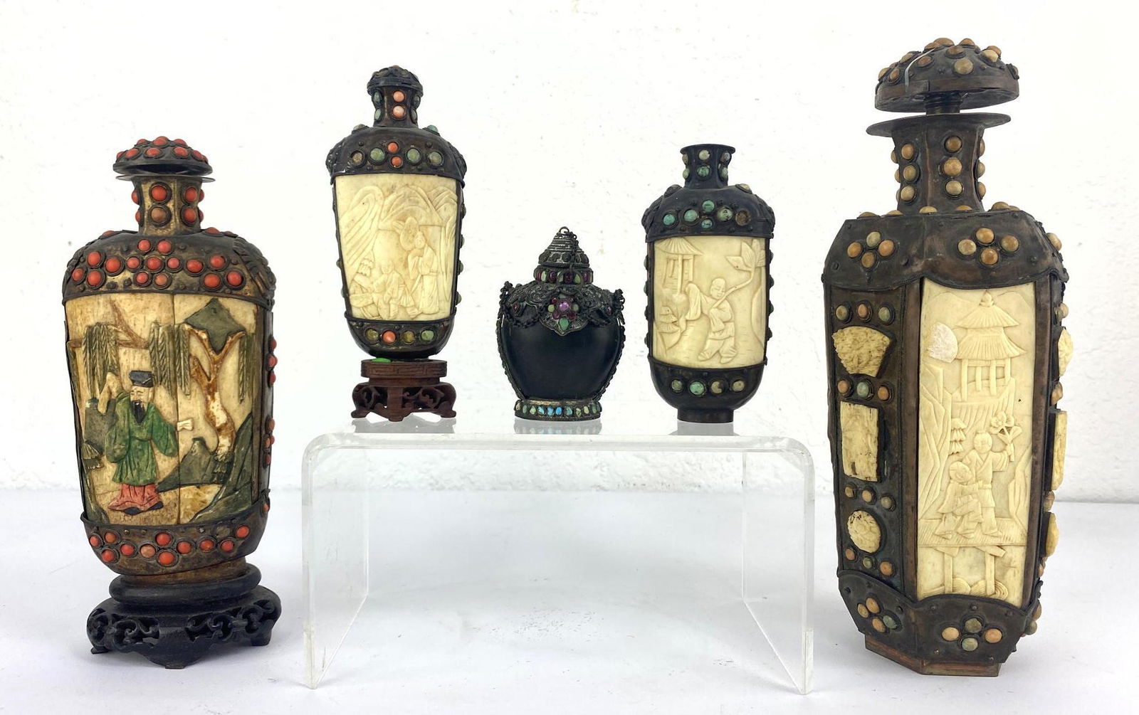 5pc Antique Tibetan/Mongolian Snuff Bottles.  Most with (1 of 17)