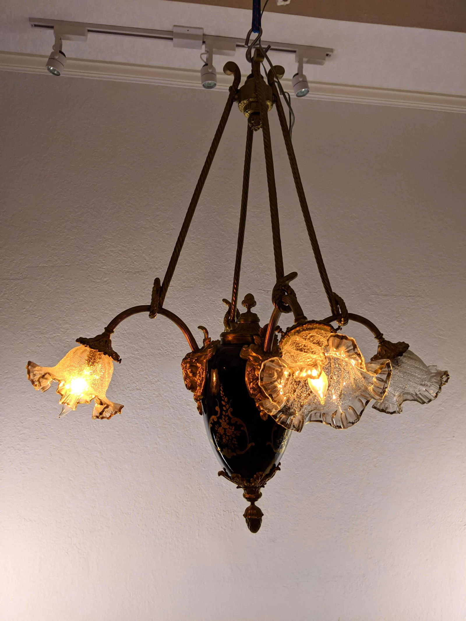 French Style Porcelain Bronze Ormolu Chandelier. Cobalt (1 of 15)