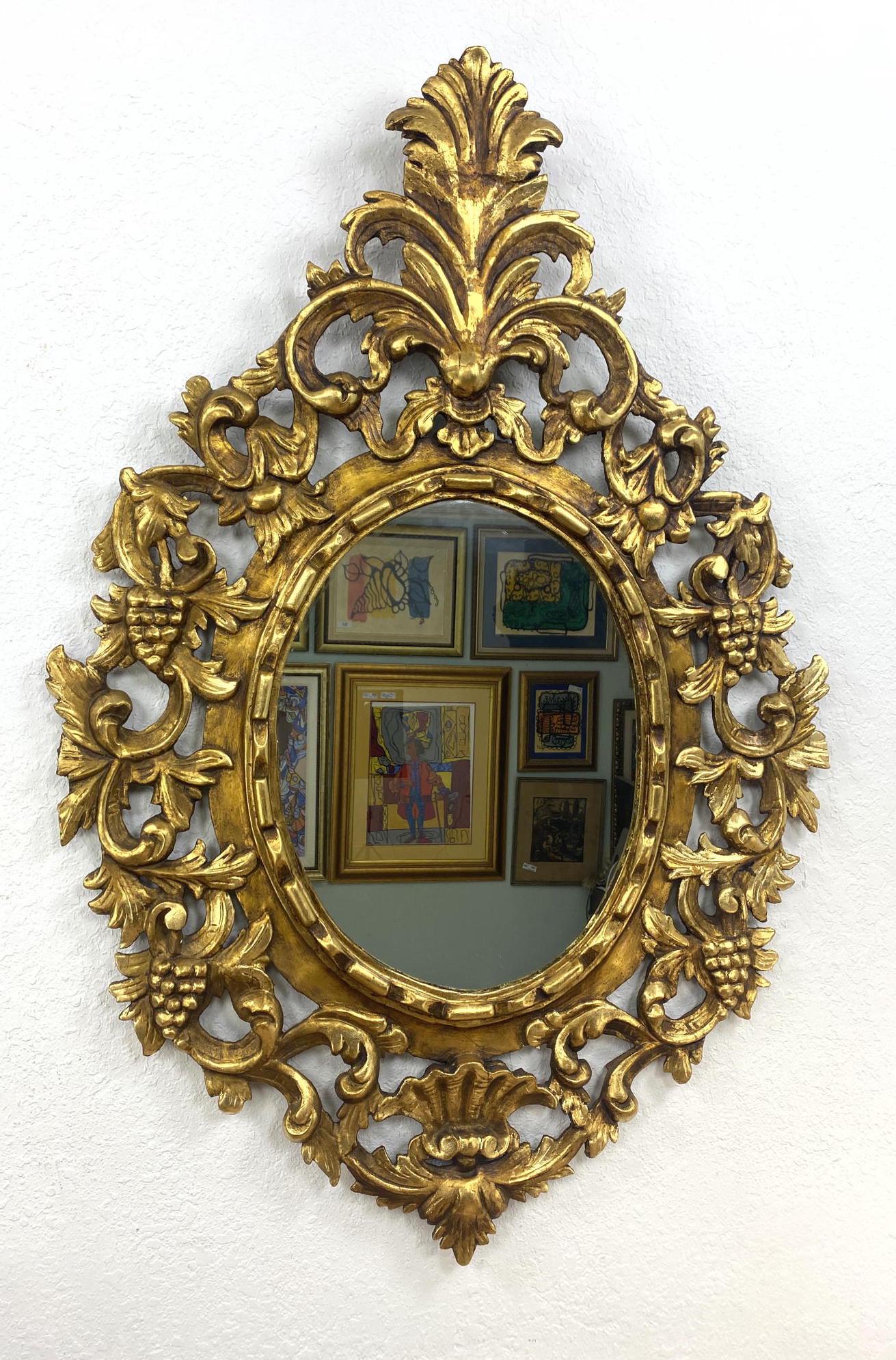 Large Decorative Carved Wood Wall Mirror. Oval mirror w (1 of 11)