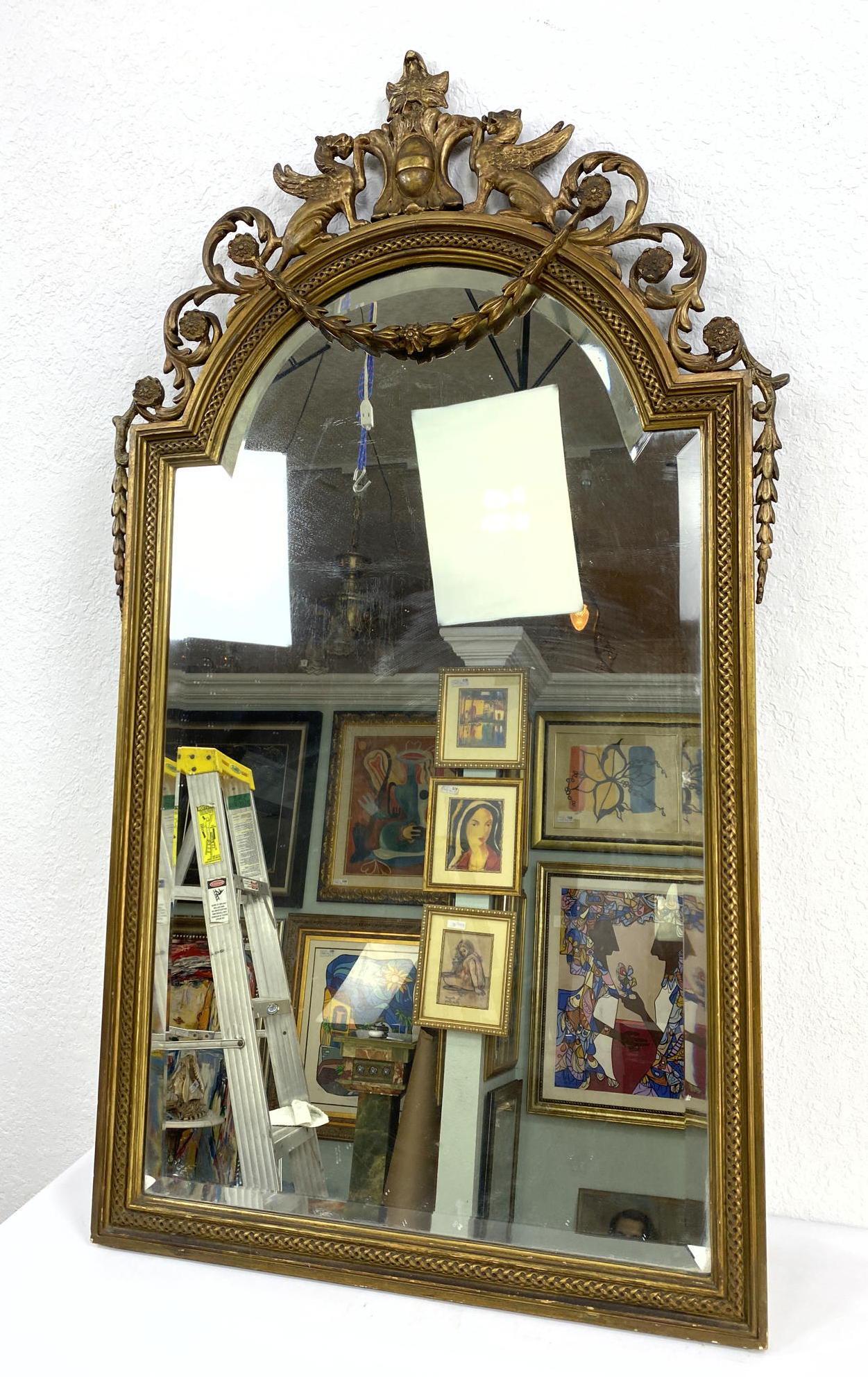 Fancy Gilt and Gesso Wall Mirror.  Crest top decorated (1 of 11)