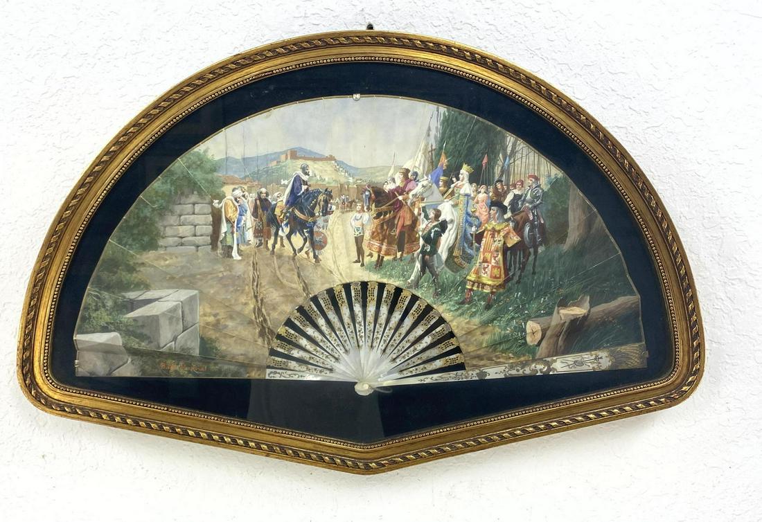 Framed Vintage Folding Fan. Mounted Royalty with attend (1 of 14)