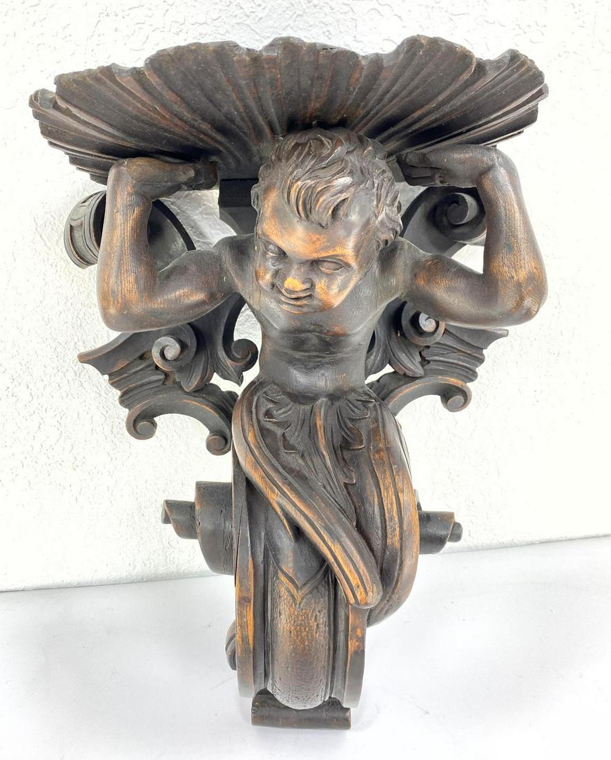 Figural Carved Wood Wall Sconce.  Deep carving. (1 of 11)