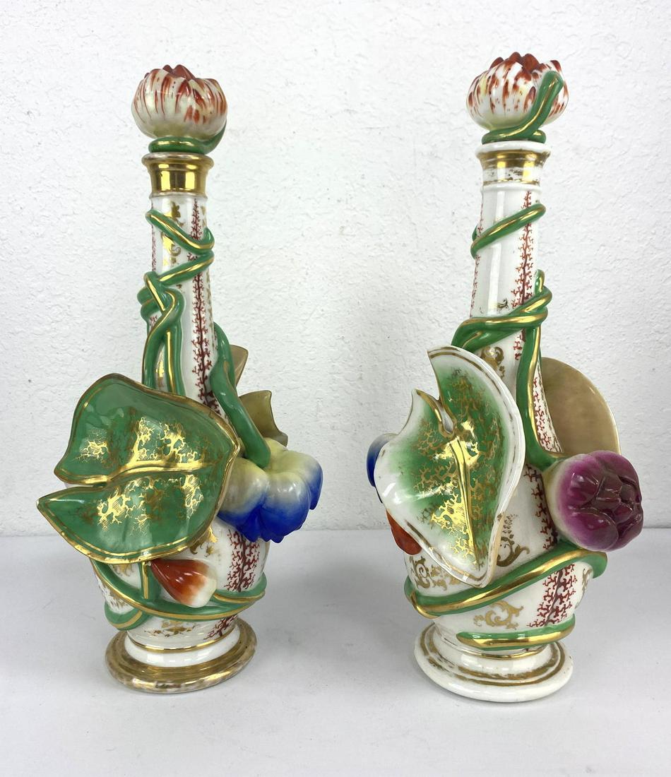 Pr Large Painted Ceramic Stopper Lotus Bottles. Sculptu (1 of 16)