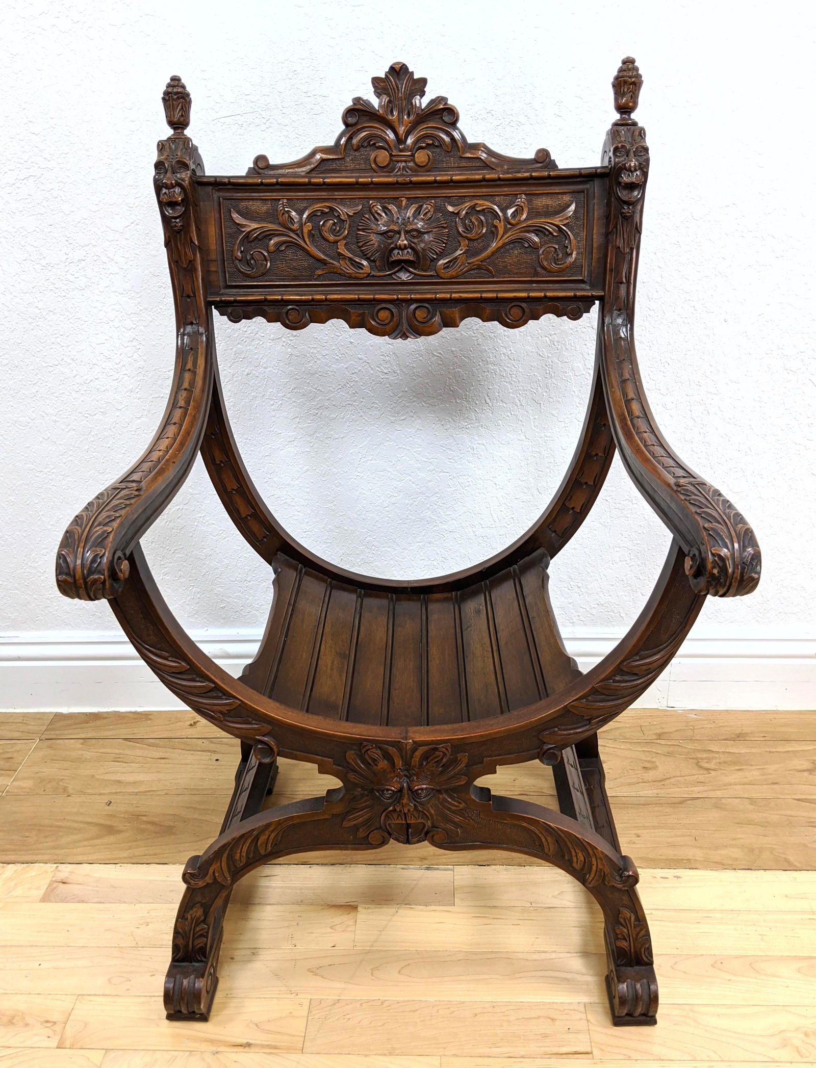 Carved Savonarola Italian style Arm Chair. Carved lion (1 of 9)