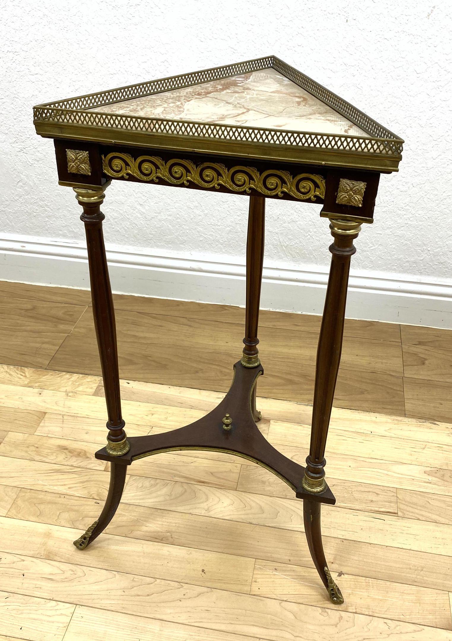 French Triangle Marble Top Side Table Stand.  Gilt Bron (1 of 8)