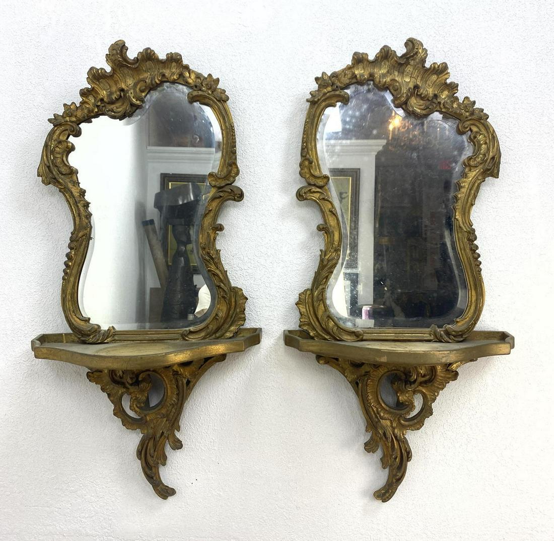 Pair Gilt Carved Wall Mirror Sconces. Fancy design with (1 of 11)