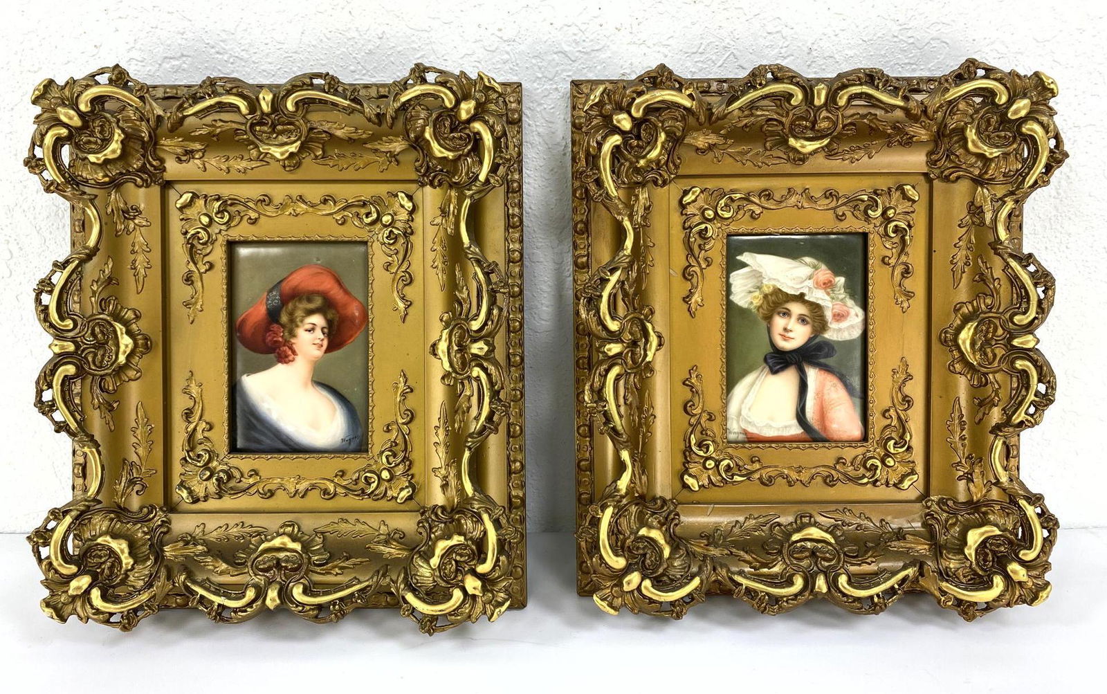 Pair of KPM lady Porcelain plaques in gold guilt frames (1 of 16)