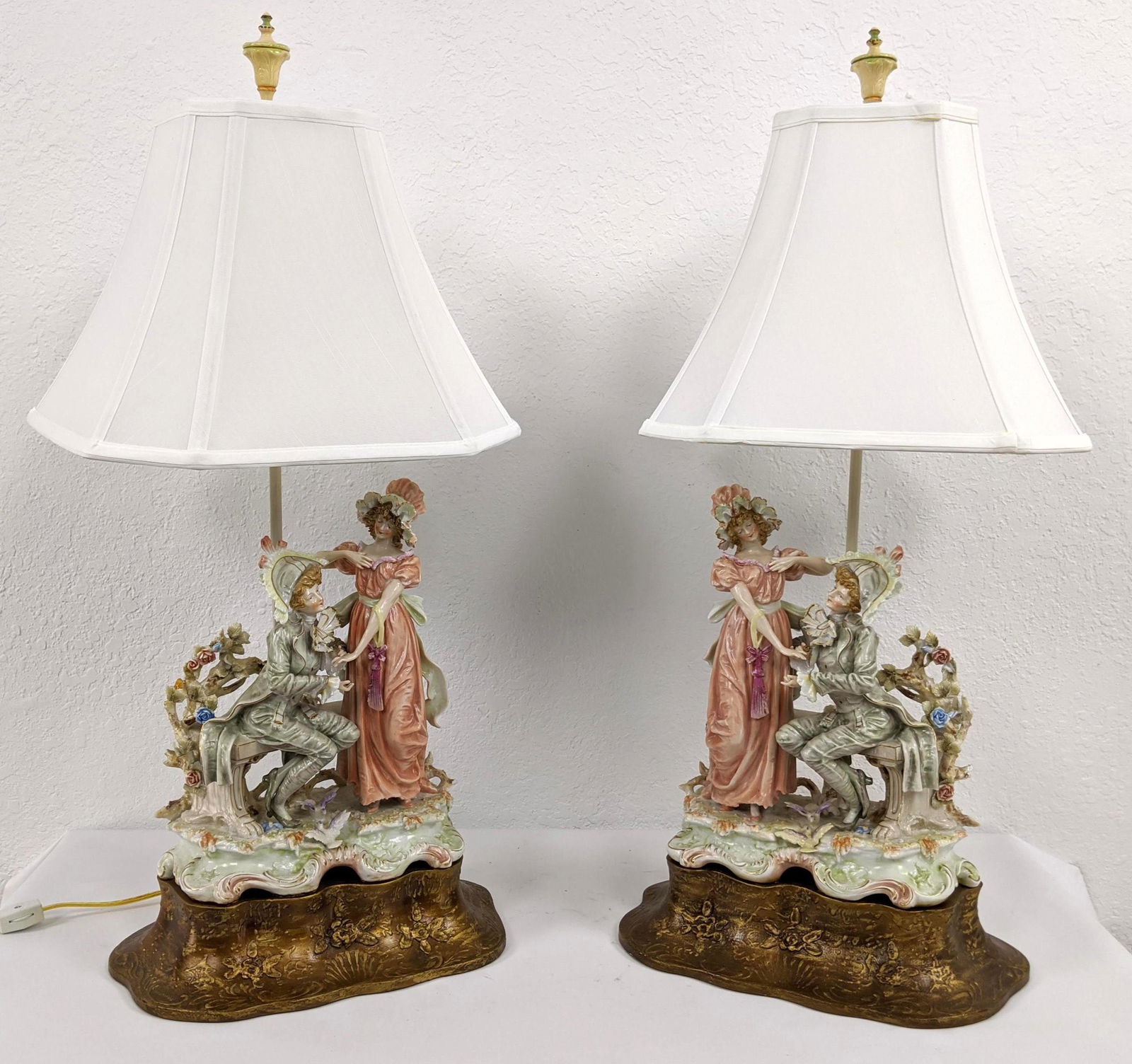 Pr Fancy Porcelain Figural Lamps. Courting couple with (1 of 12)