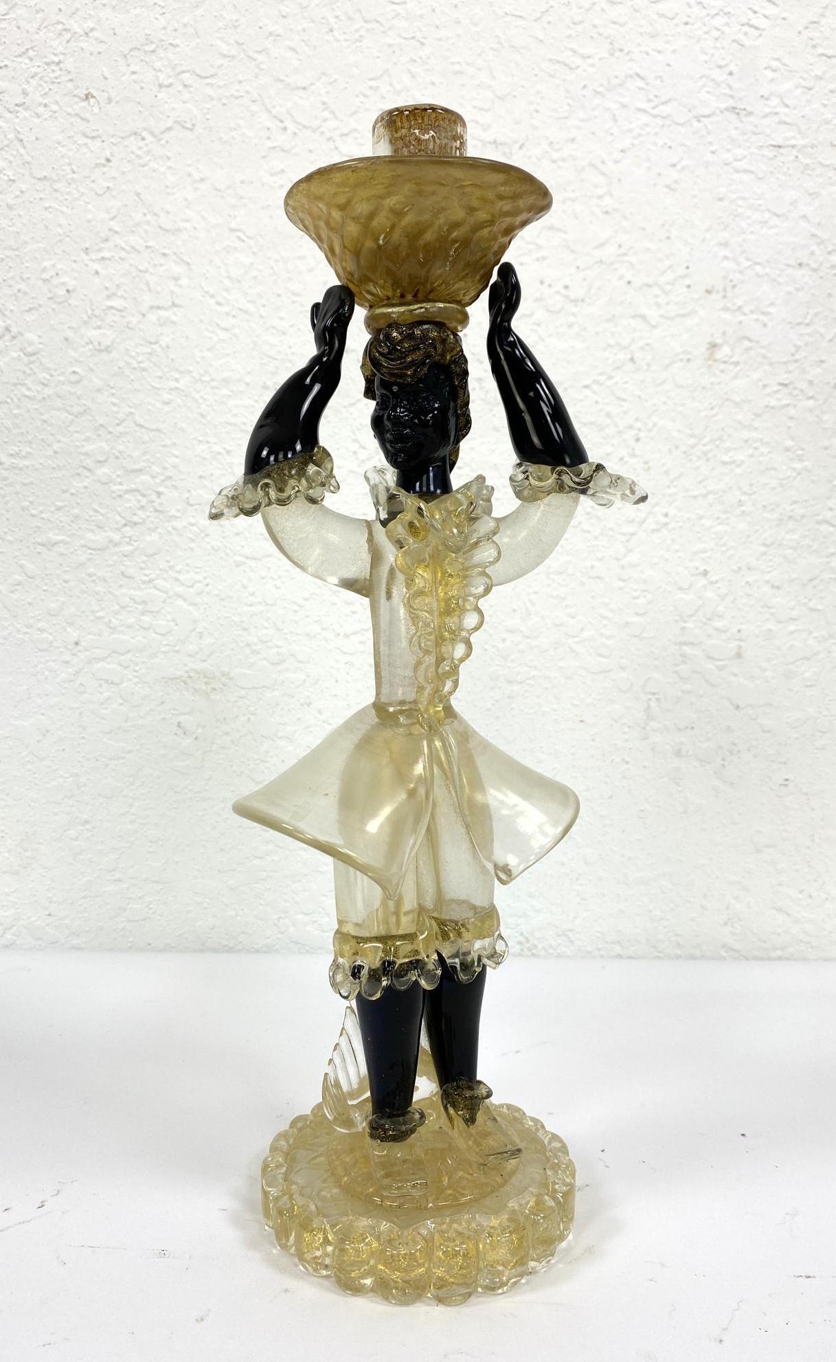 Murano Art Glass Candlestick.  Moorish Figure. Gold fle (1 of 8)