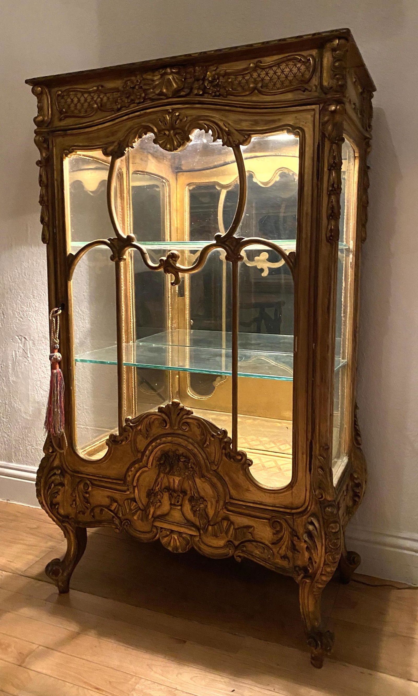 French Carved and Gilt Wood Curio Display Cabinet. Ligh (1 of 20)