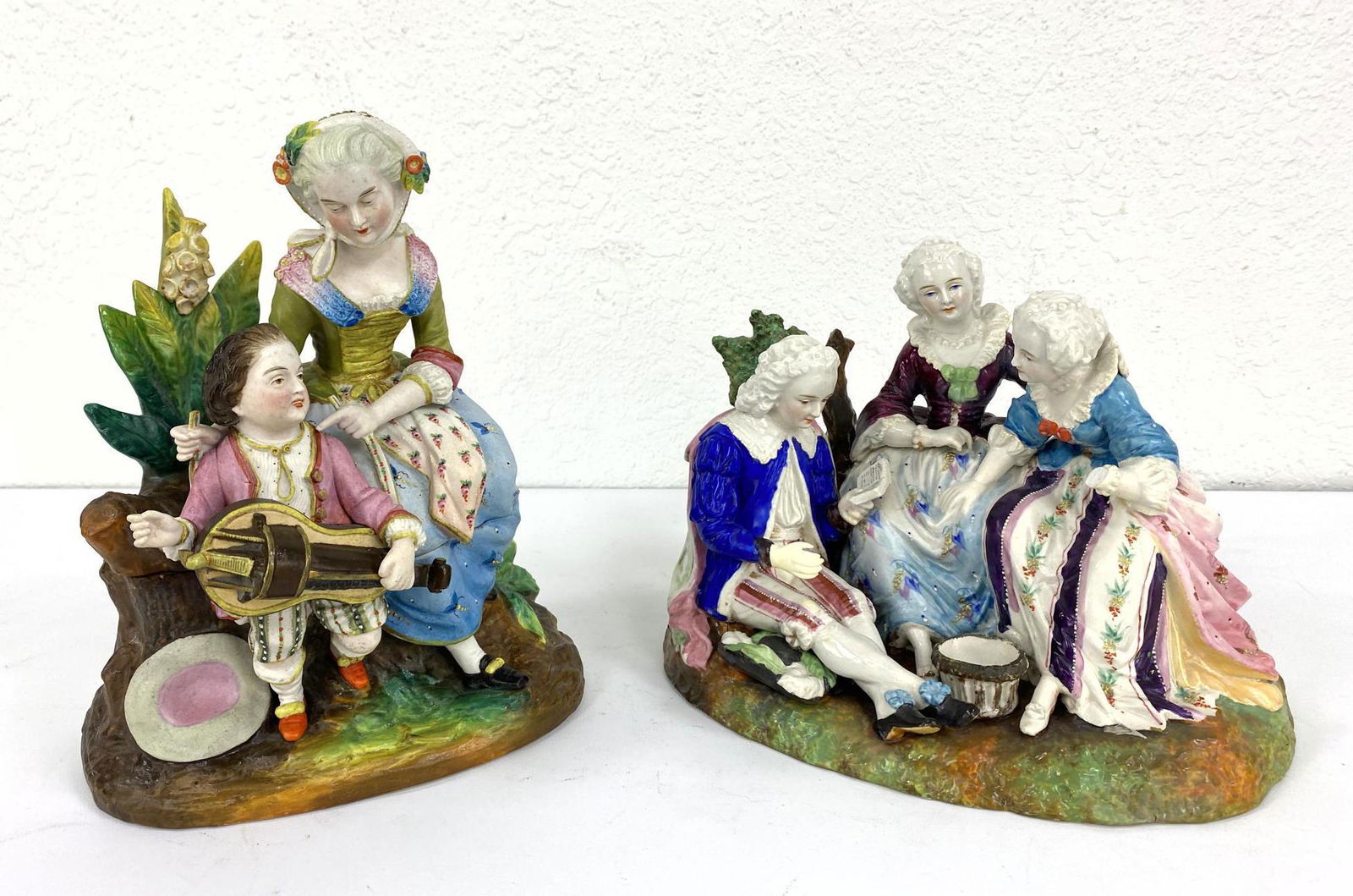 2pcs Antique Painted Porcelains Figural Groupings. One (1 of 20)