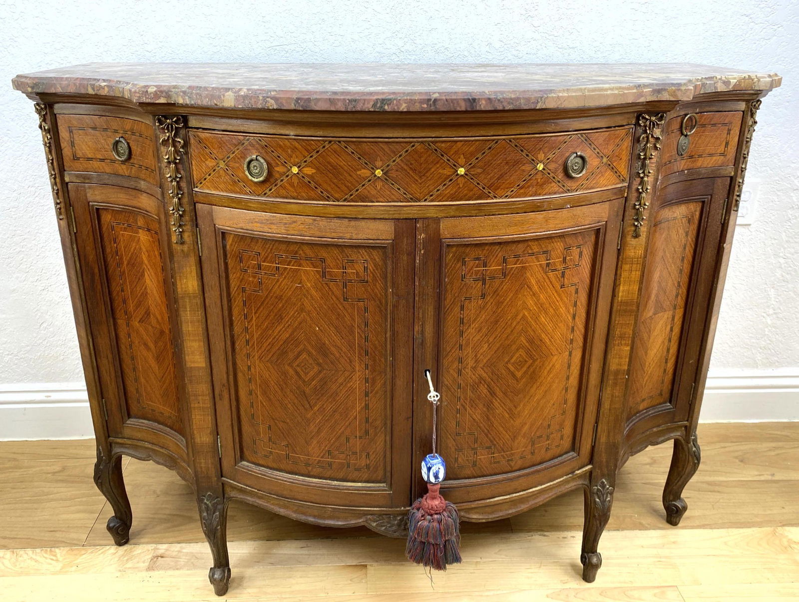 French Style Marble Top Commode Dresser Cabinet. Inlaid (1 of 18)