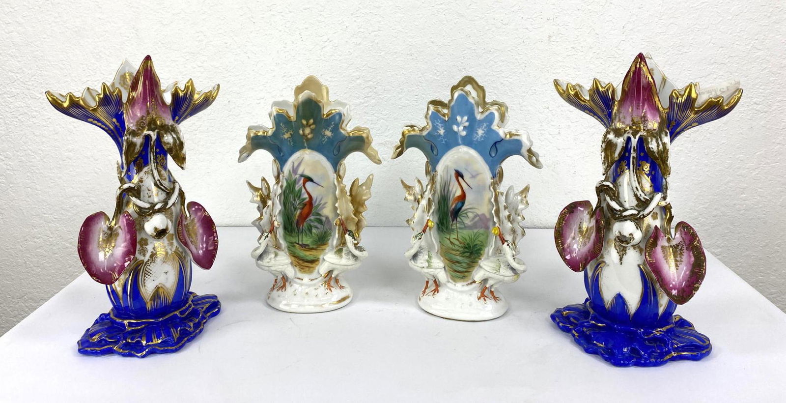 Two Pair Old Paris Porcelain Vases. Pair painted bird m (1 of 14)