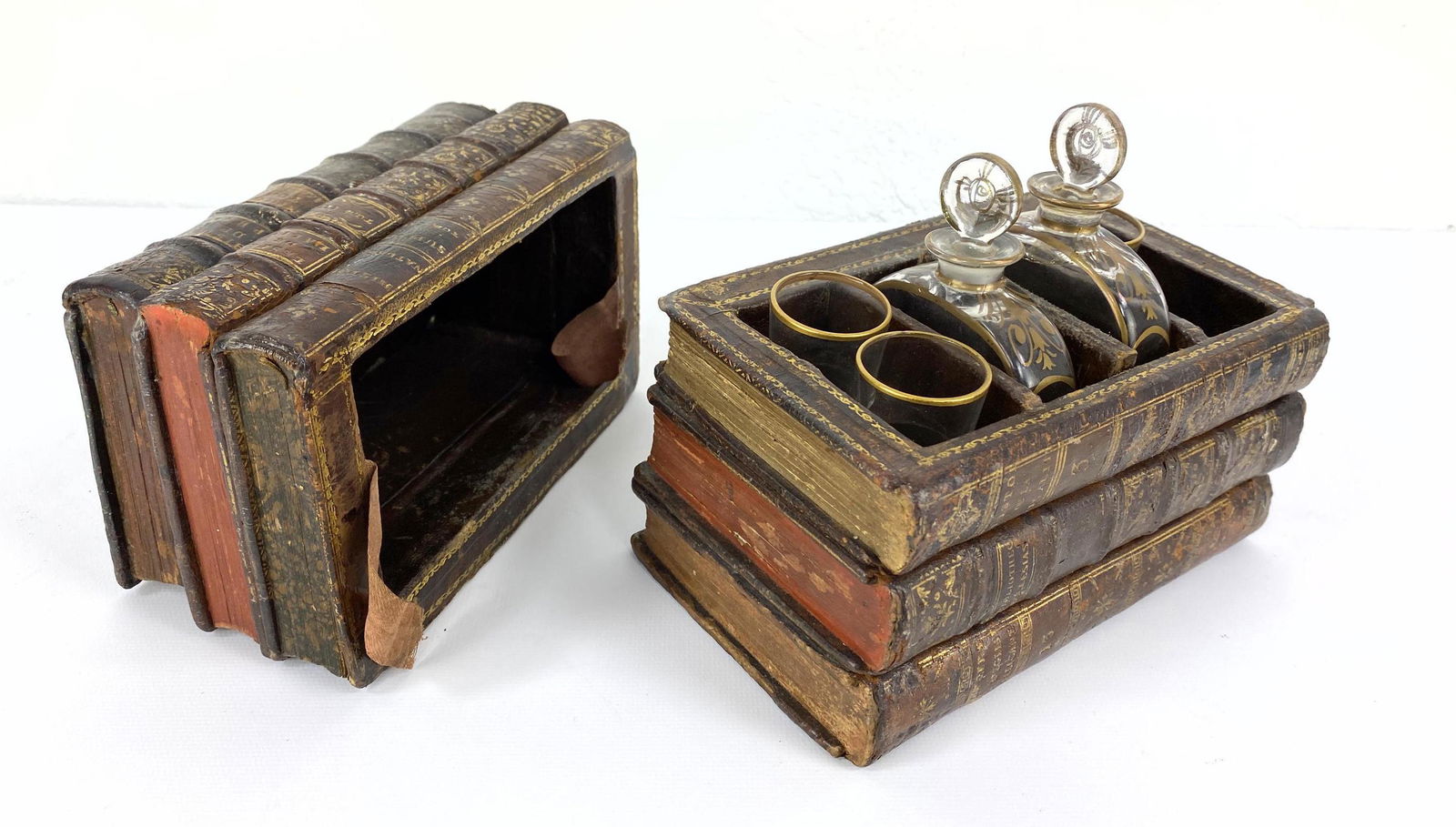 Faux Stacked Book Box w/ Liquor Set. Fake books. (1 of 10)