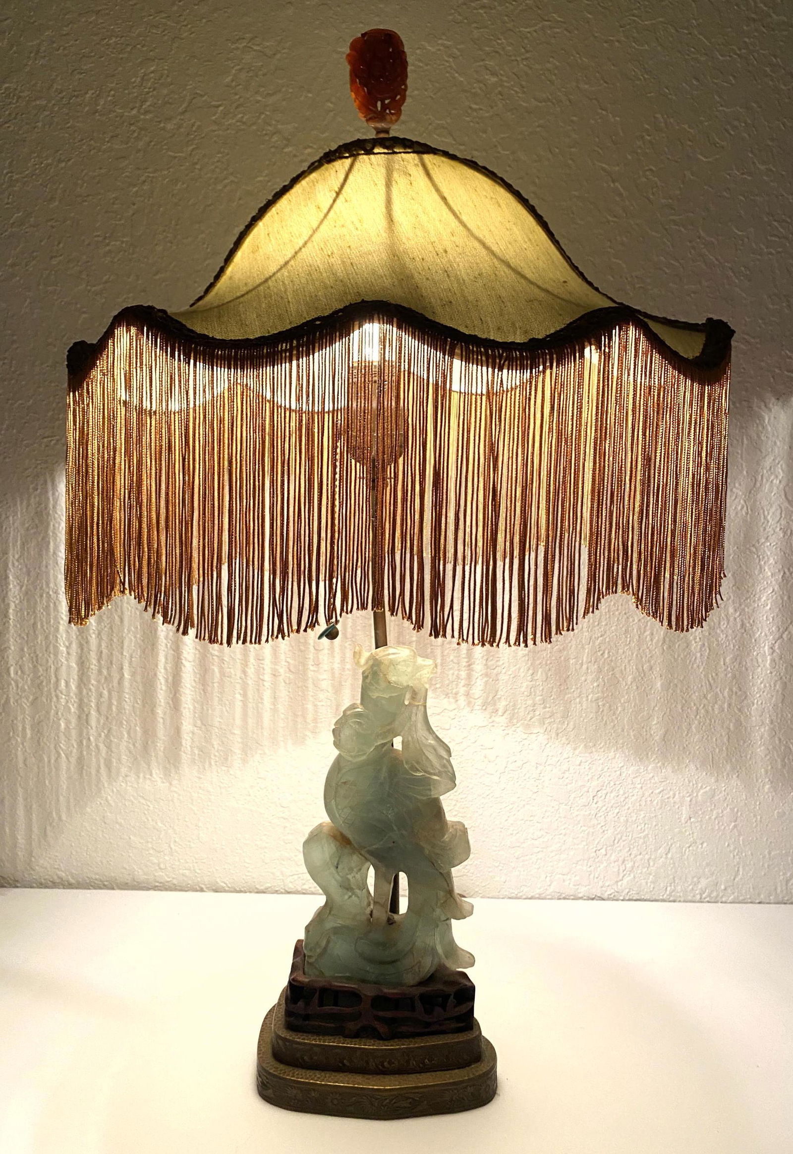 Carved Stone Chinese Table Lamp. Carved Exotic Bird wit (1 of 15)