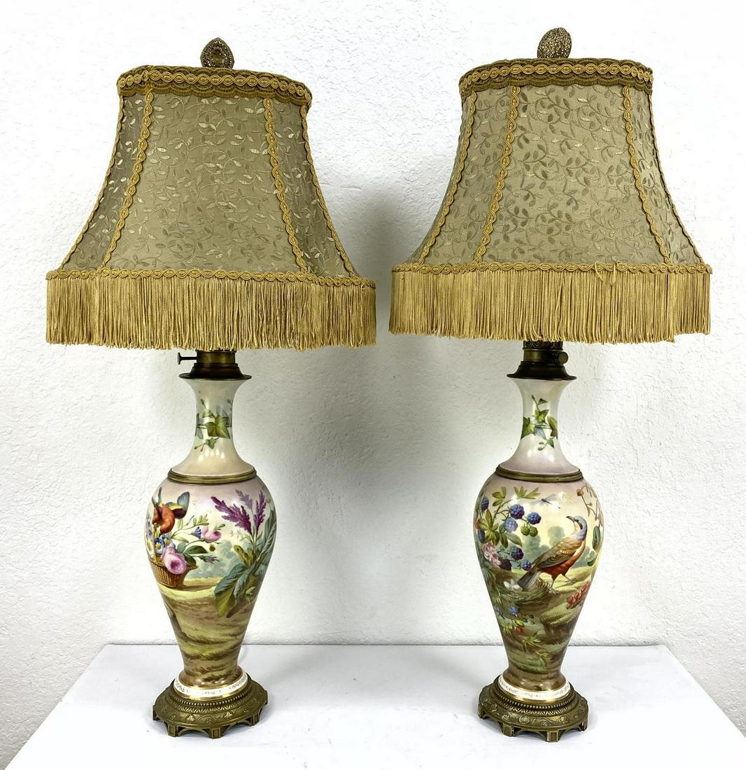 Pr Hand Painted Porcelain Urn Table Lamps. Each with di (1 of 20)
