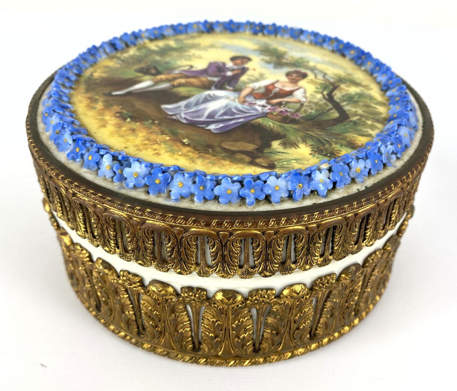 Painted Ceramic Box w/ Gilt Bronze Mount. Hand Painted (1 of 11)