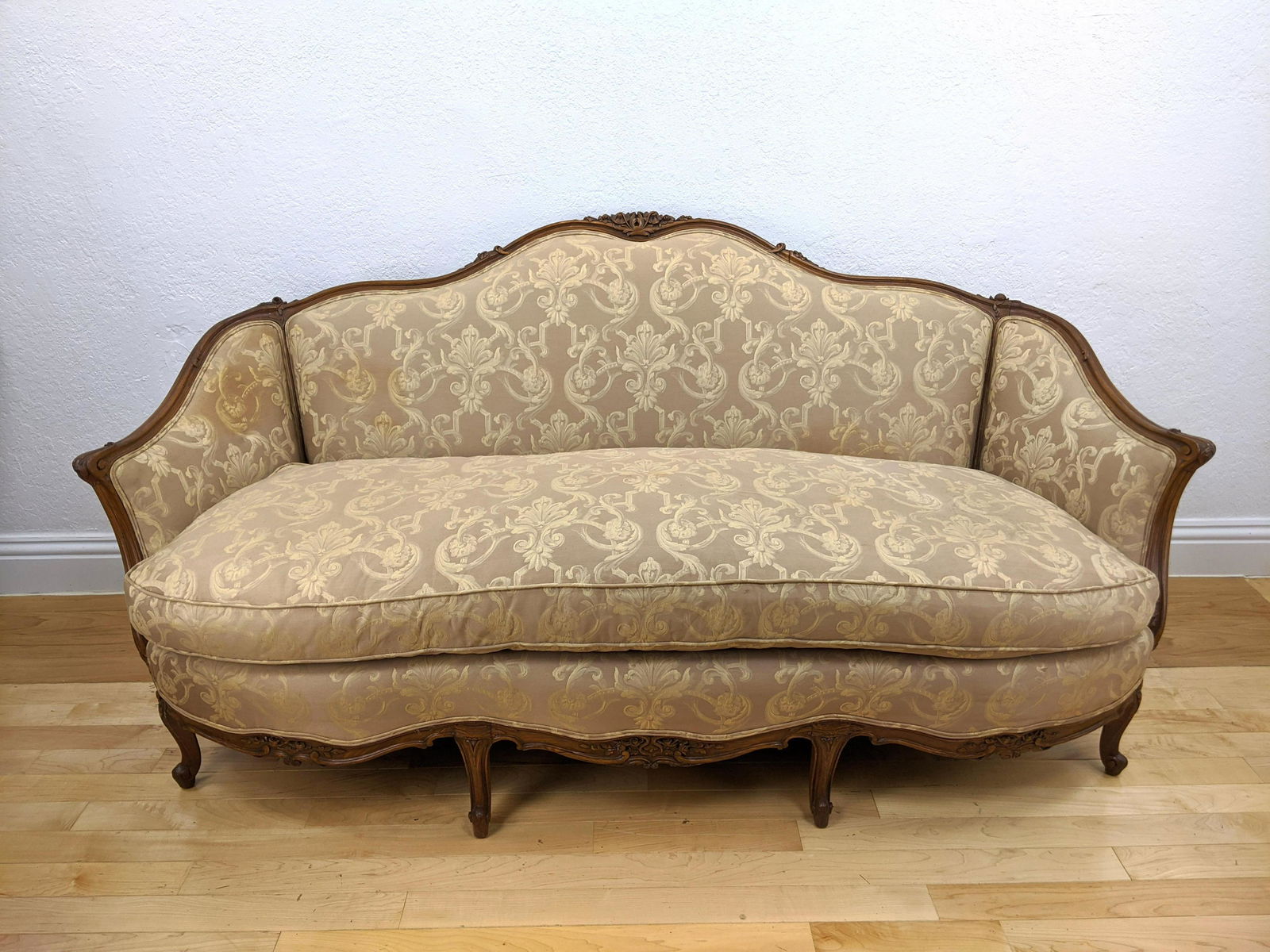 French Floral Carved Sofa. Damask upholstery. Down seat (1 of 13)