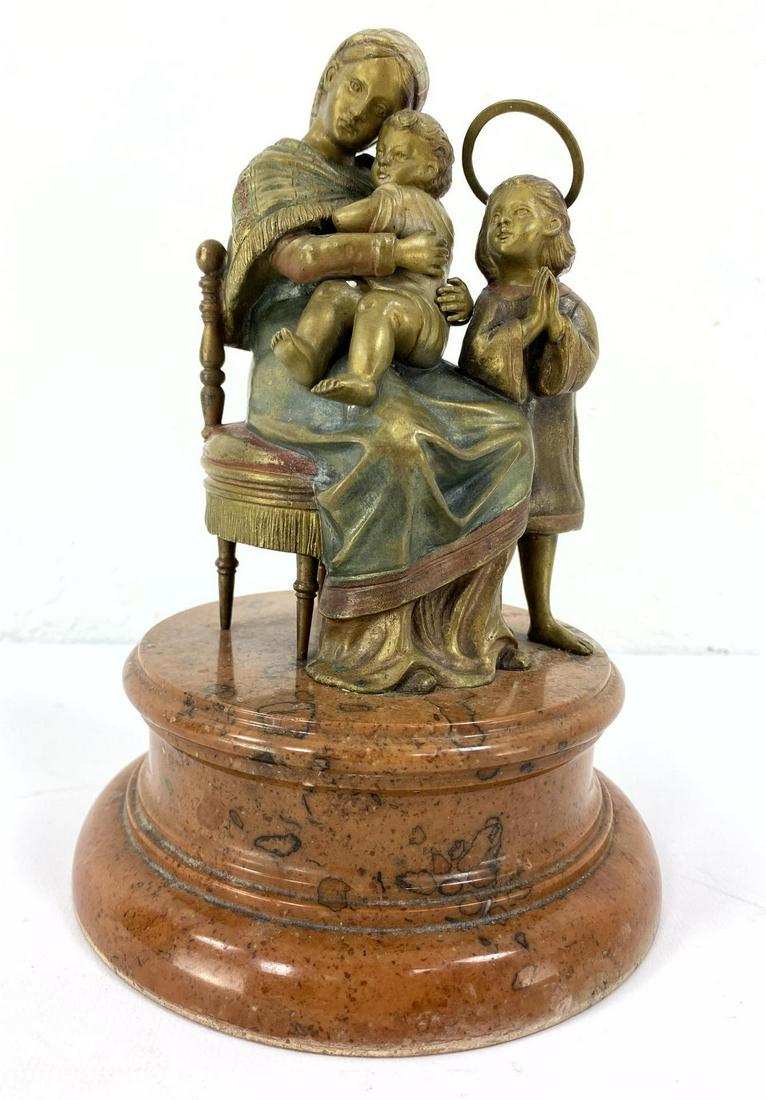 Bronze Madonna and Child figure marble base. polychrome (1 of 9)