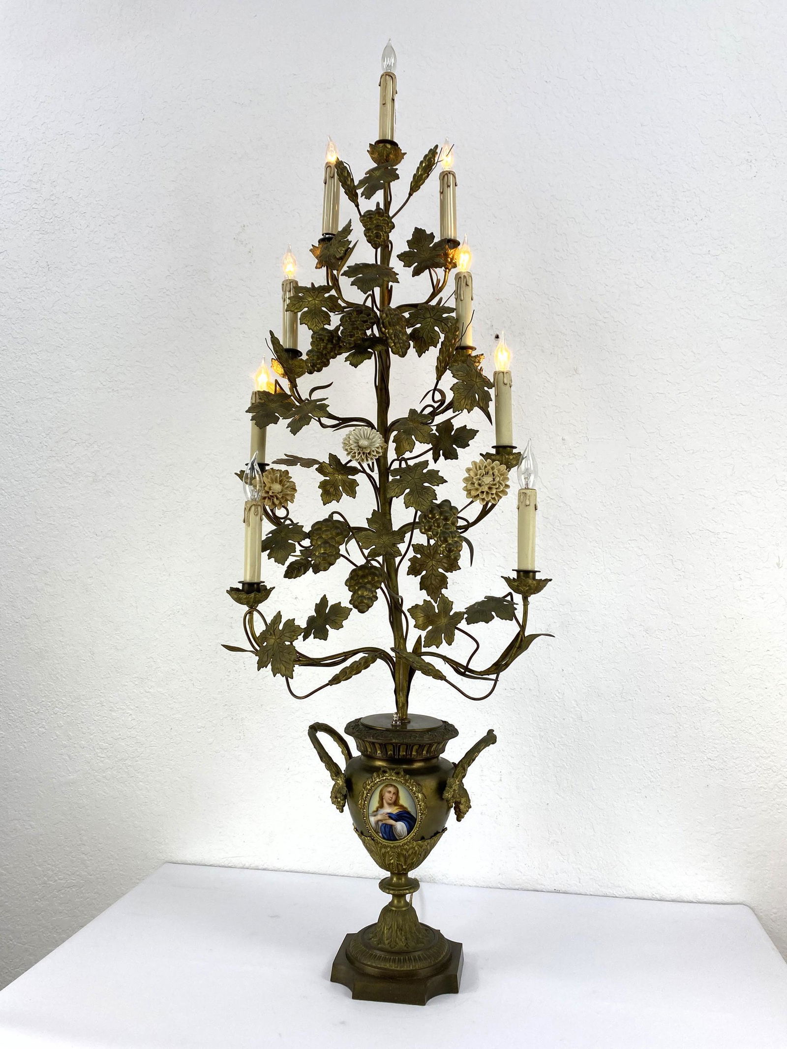 Tall Gilt Metal Candelabra. Floral design in urn with H (1 of 17)