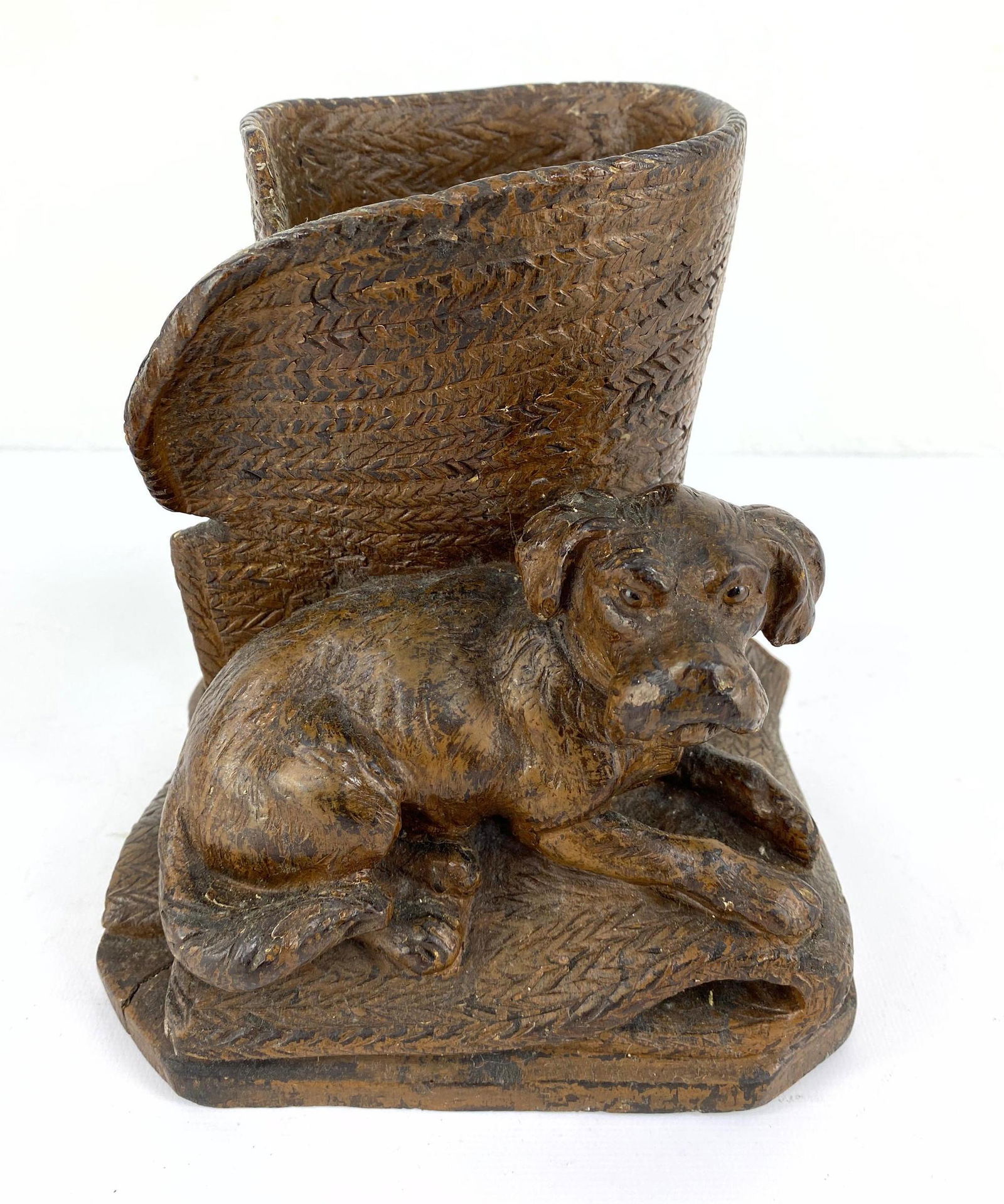 Black Forest Carved Wood Dog Sculpture Vase. (1 of 10)